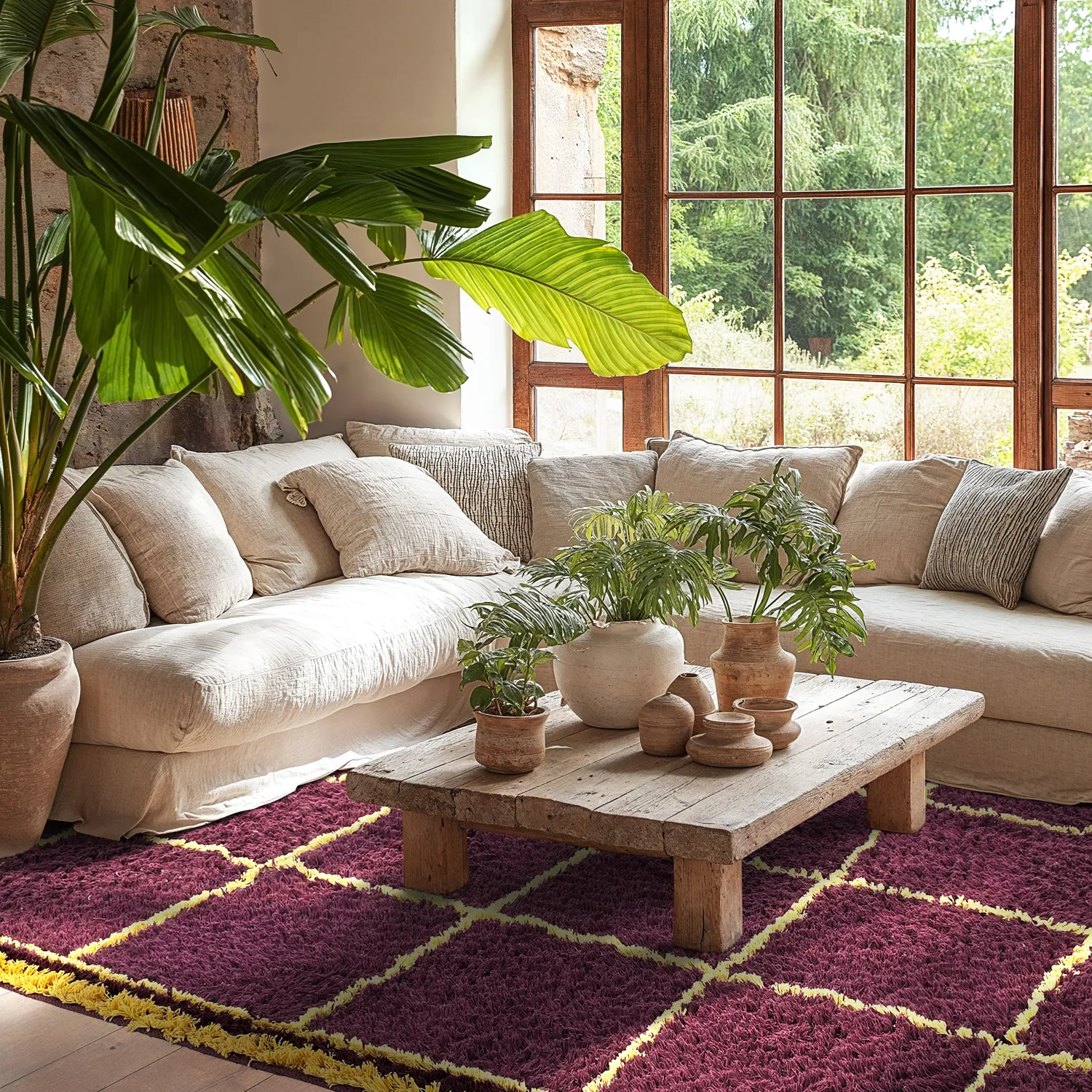 Shaggy rugs - Lana Natural Cotton Shaggy (burgundy/yellow)