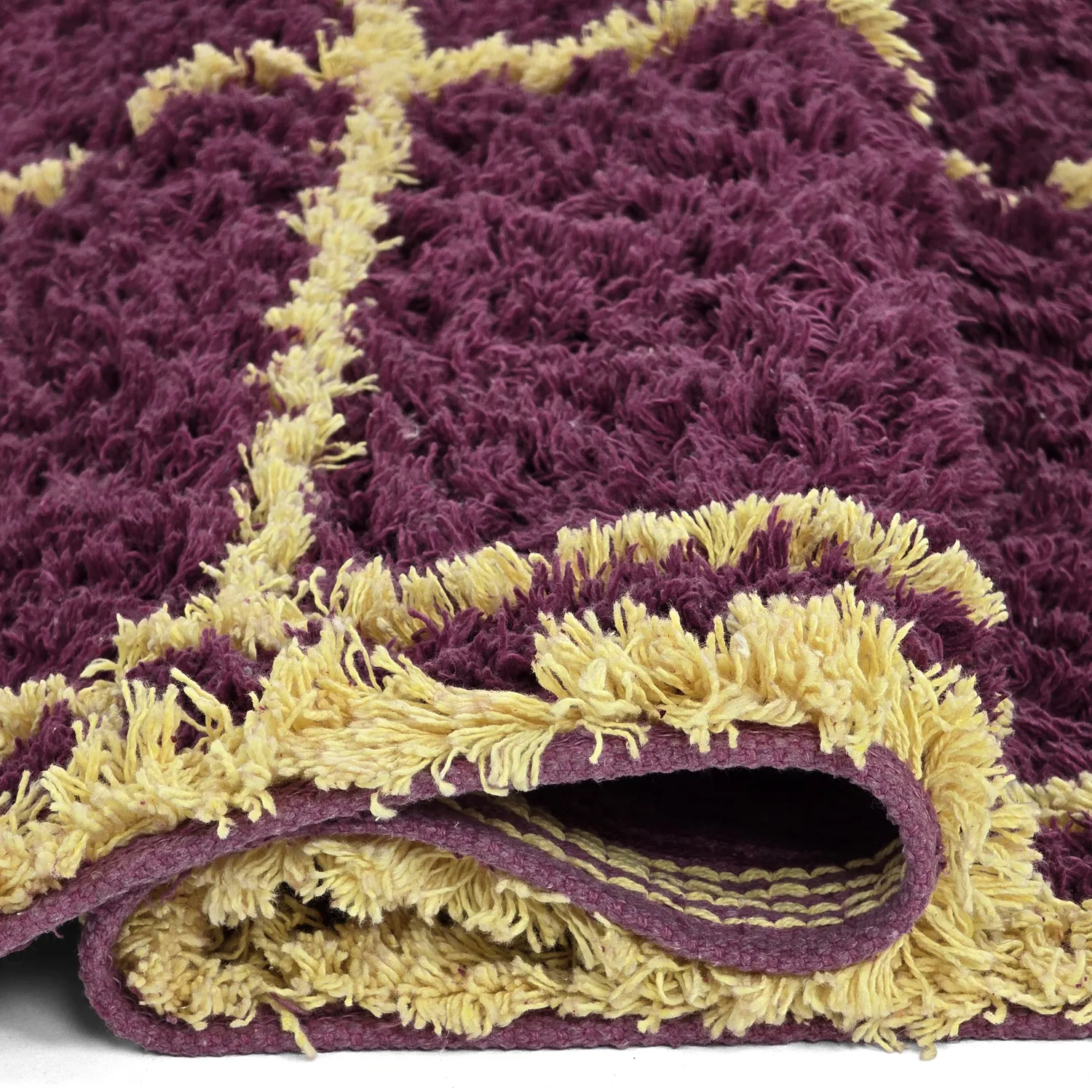 Shaggy rugs - Lana Natural Cotton Shaggy (burgundy/yellow)