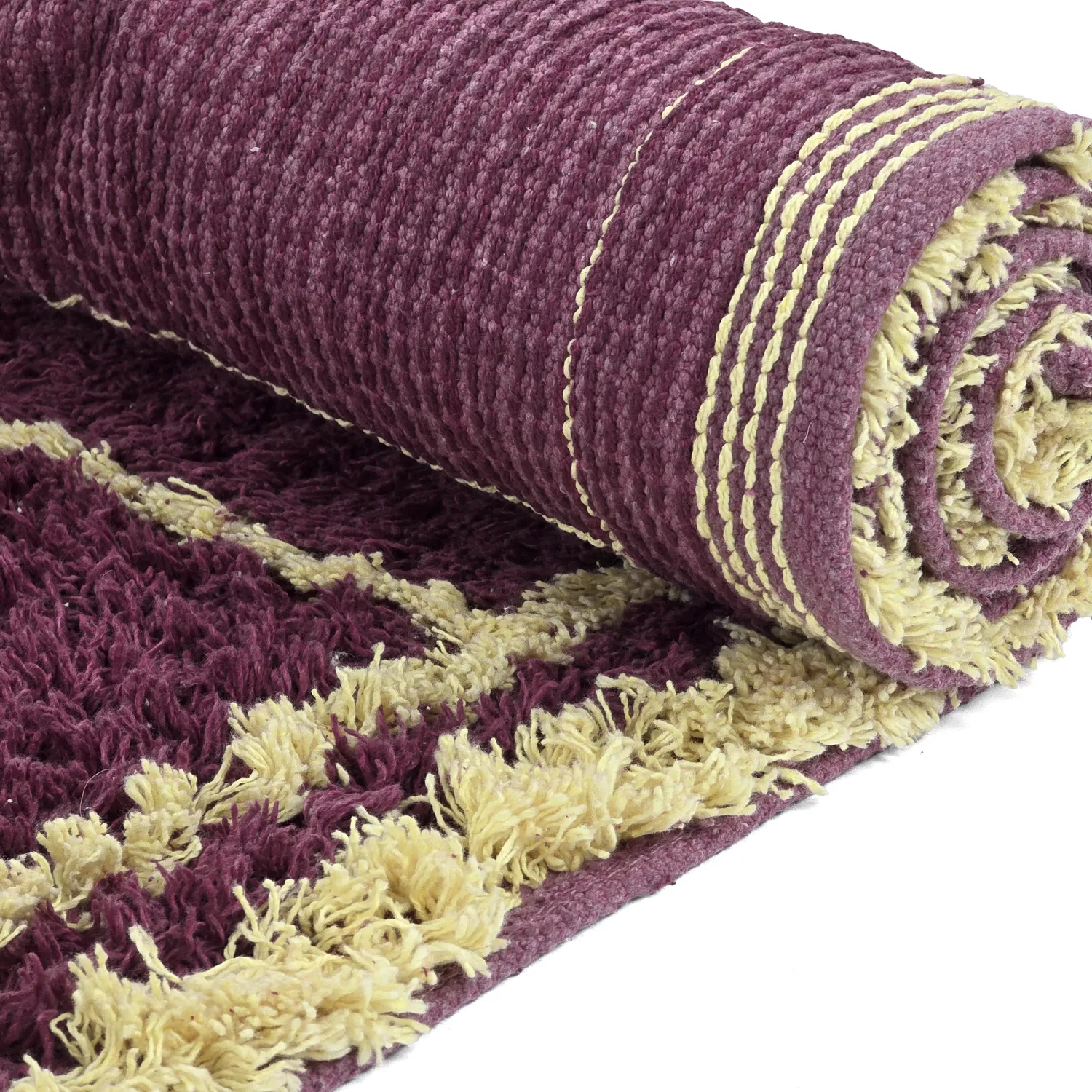 Shaggy rugs - Lana Natural Cotton Shaggy (burgundy/yellow)
