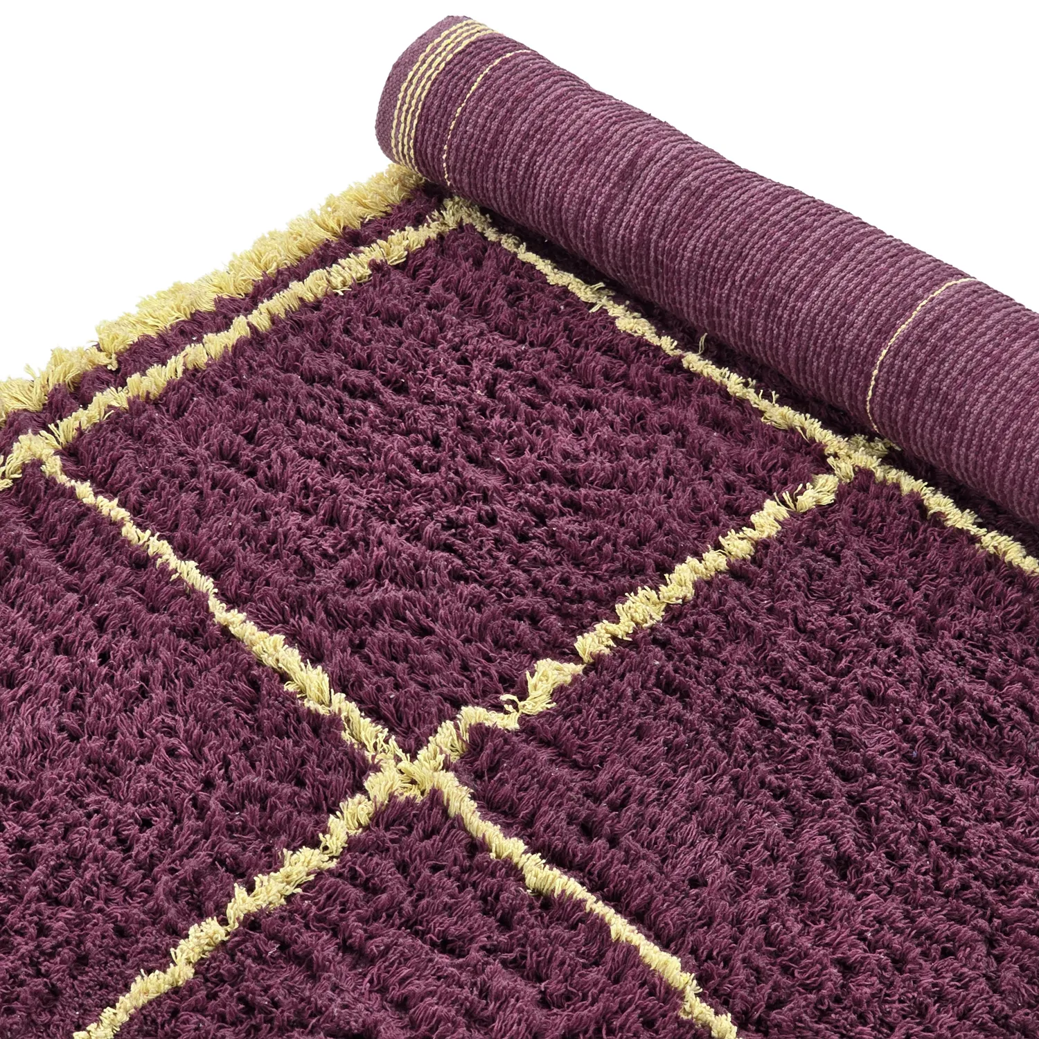 Shaggy rugs - Lana Natural Cotton Shaggy (burgundy/yellow)