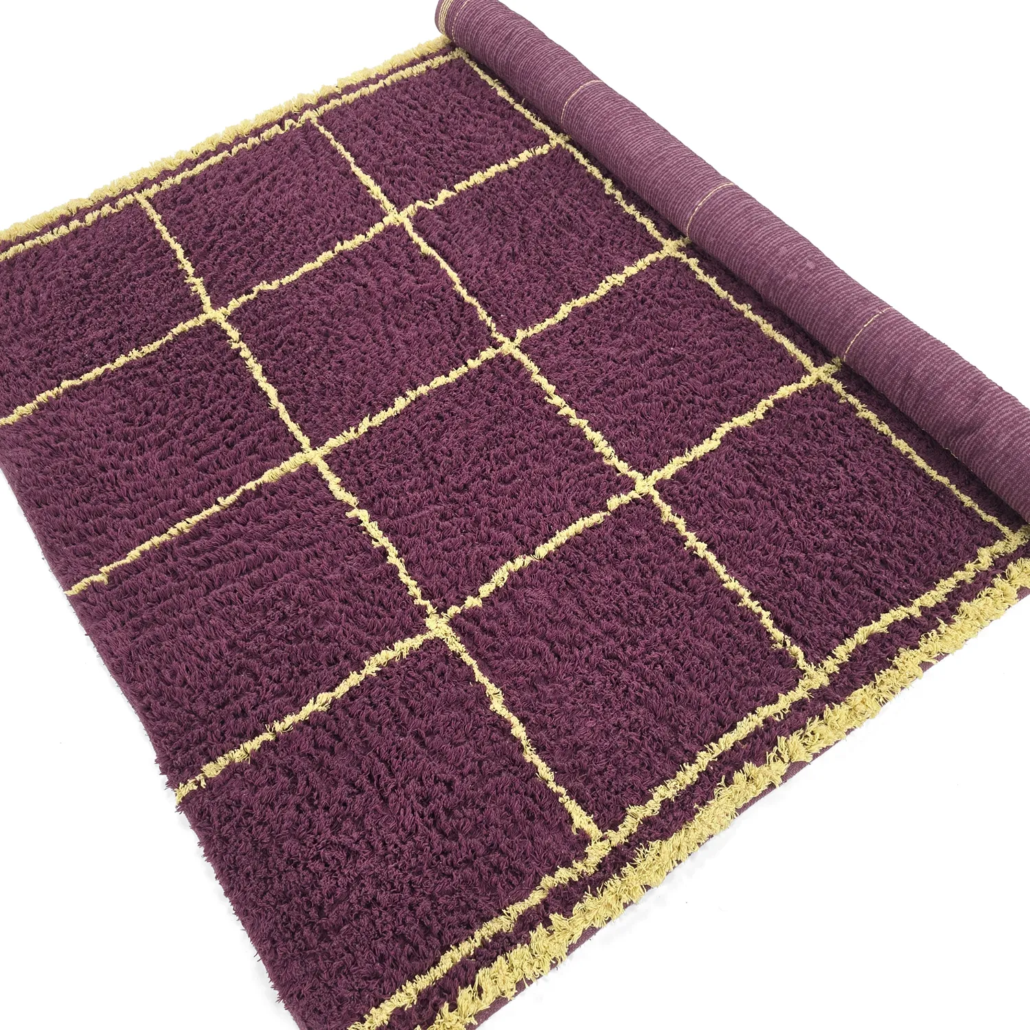 Shaggy rugs - Lana Natural Cotton Shaggy (burgundy/yellow)