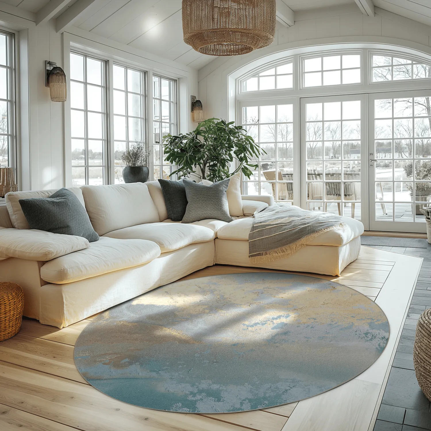Round rug - Lesley (blue/grey/turquoise)