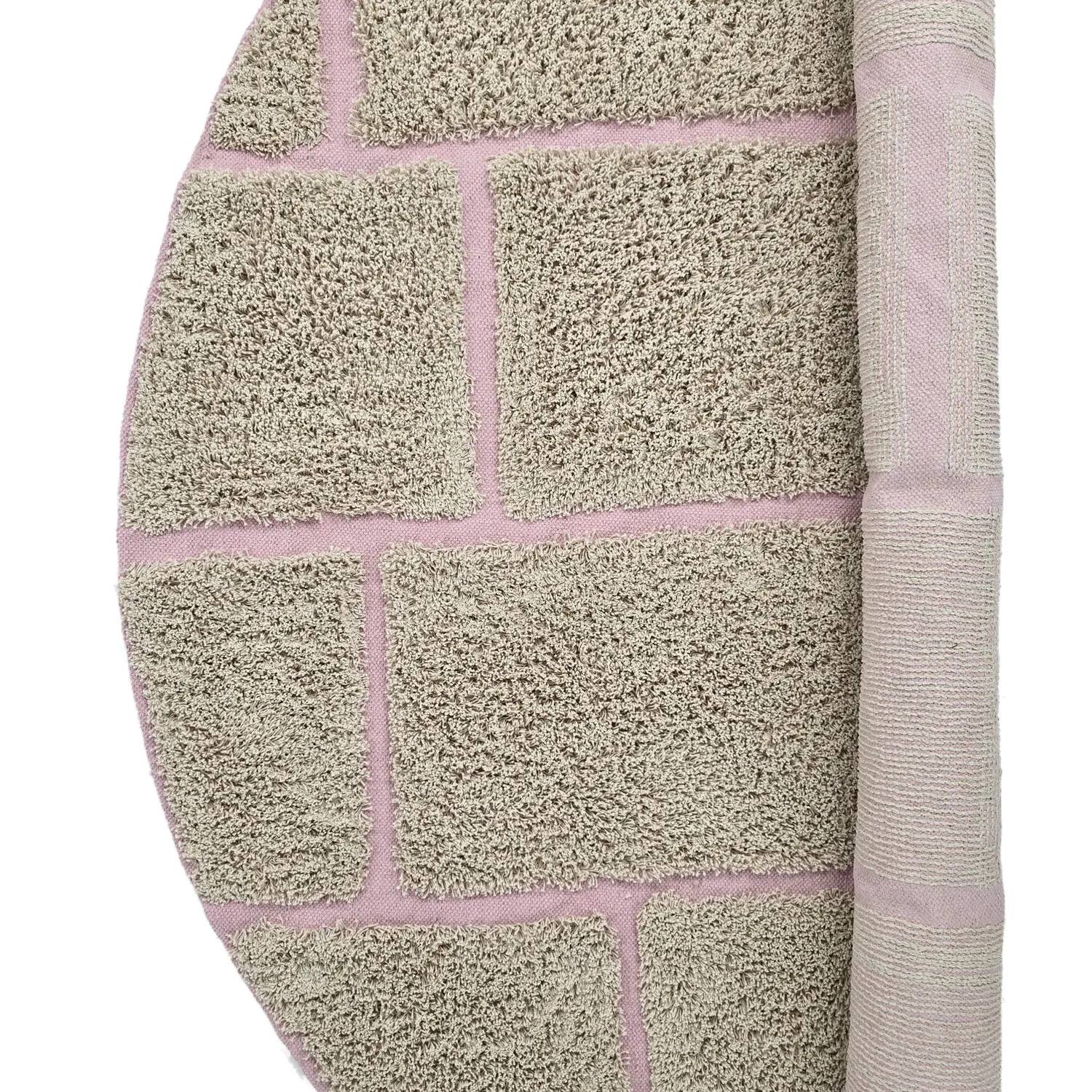 Round rug - Lindley Natural Cotton Shaggy (beige/pink)