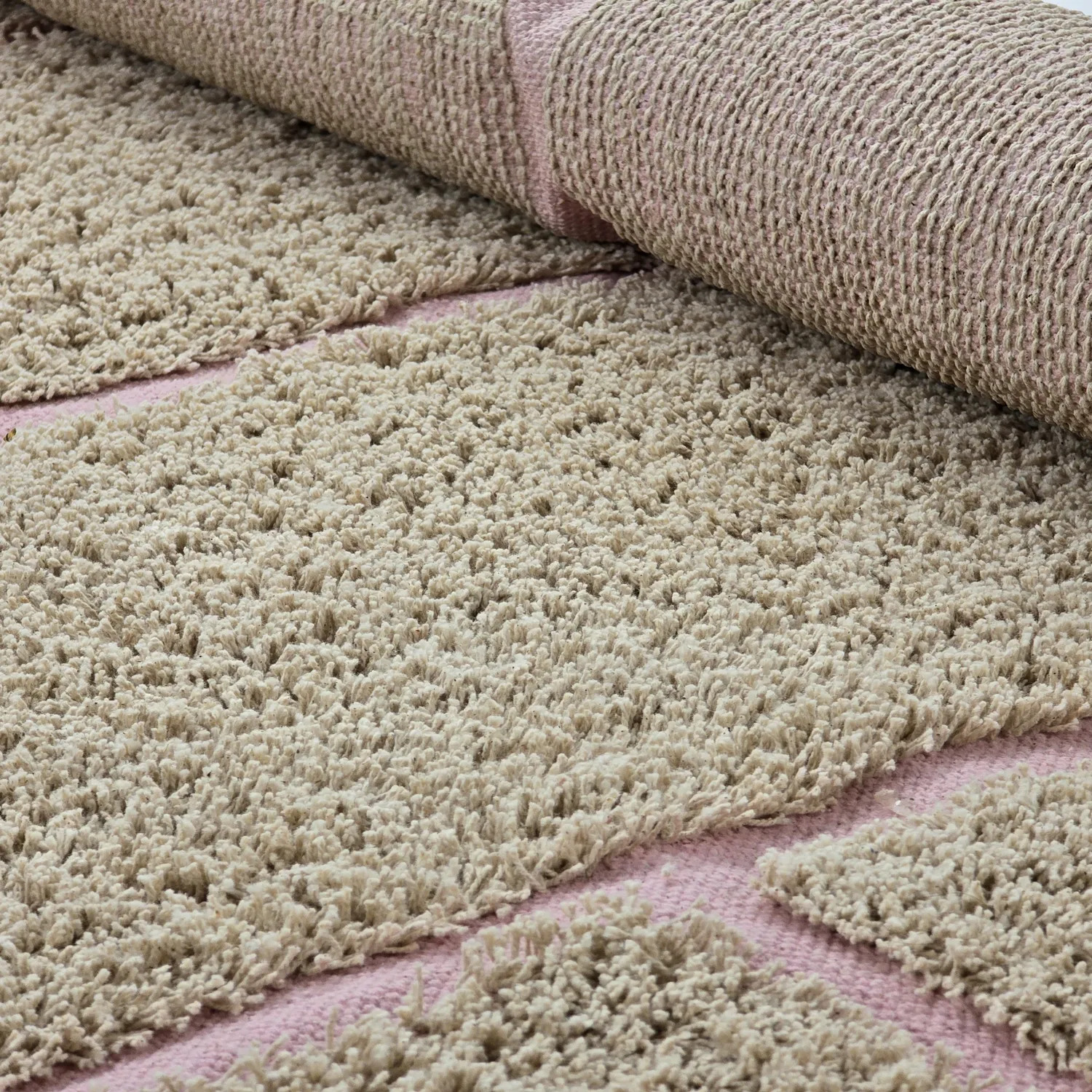 Round rug - Lindley Natural Cotton Shaggy (beige/pink)