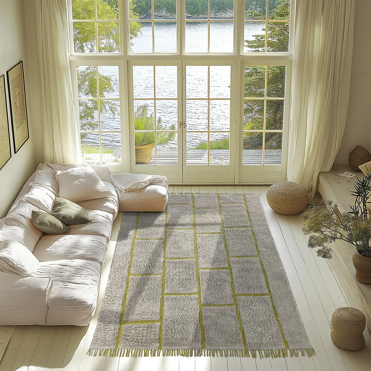 Shaggy rugs - Lindley Natural Cotton Shaggy (greige/green)
