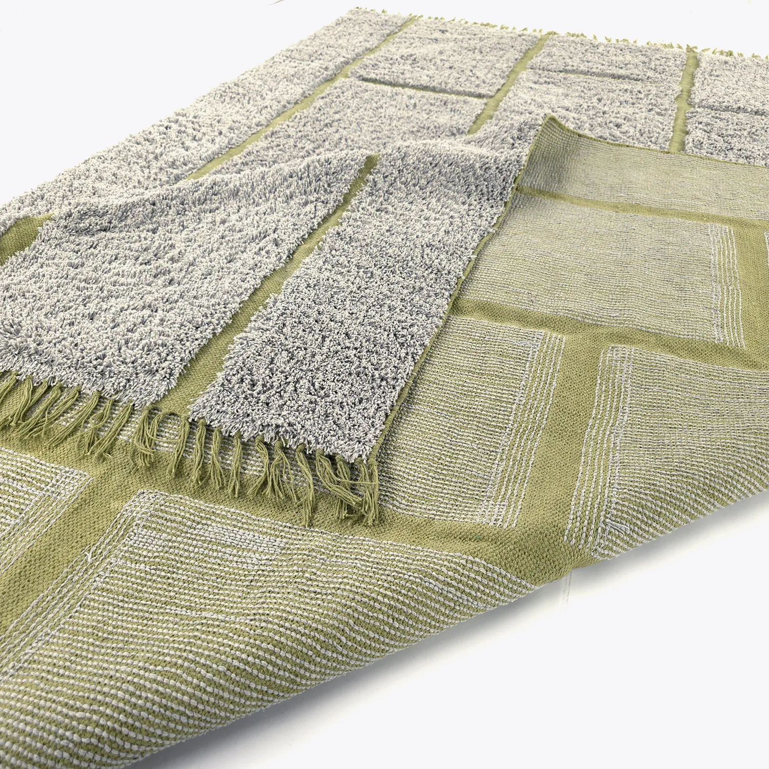 Shaggy rugs - Lindley Natural Cotton Shaggy (greige/green)