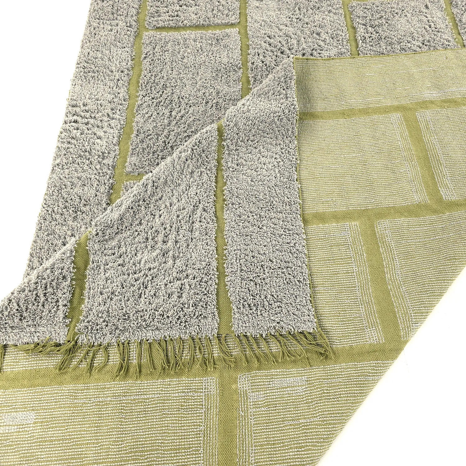 Shaggy rugs - Lindley Natural Cotton Shaggy (greige/green)