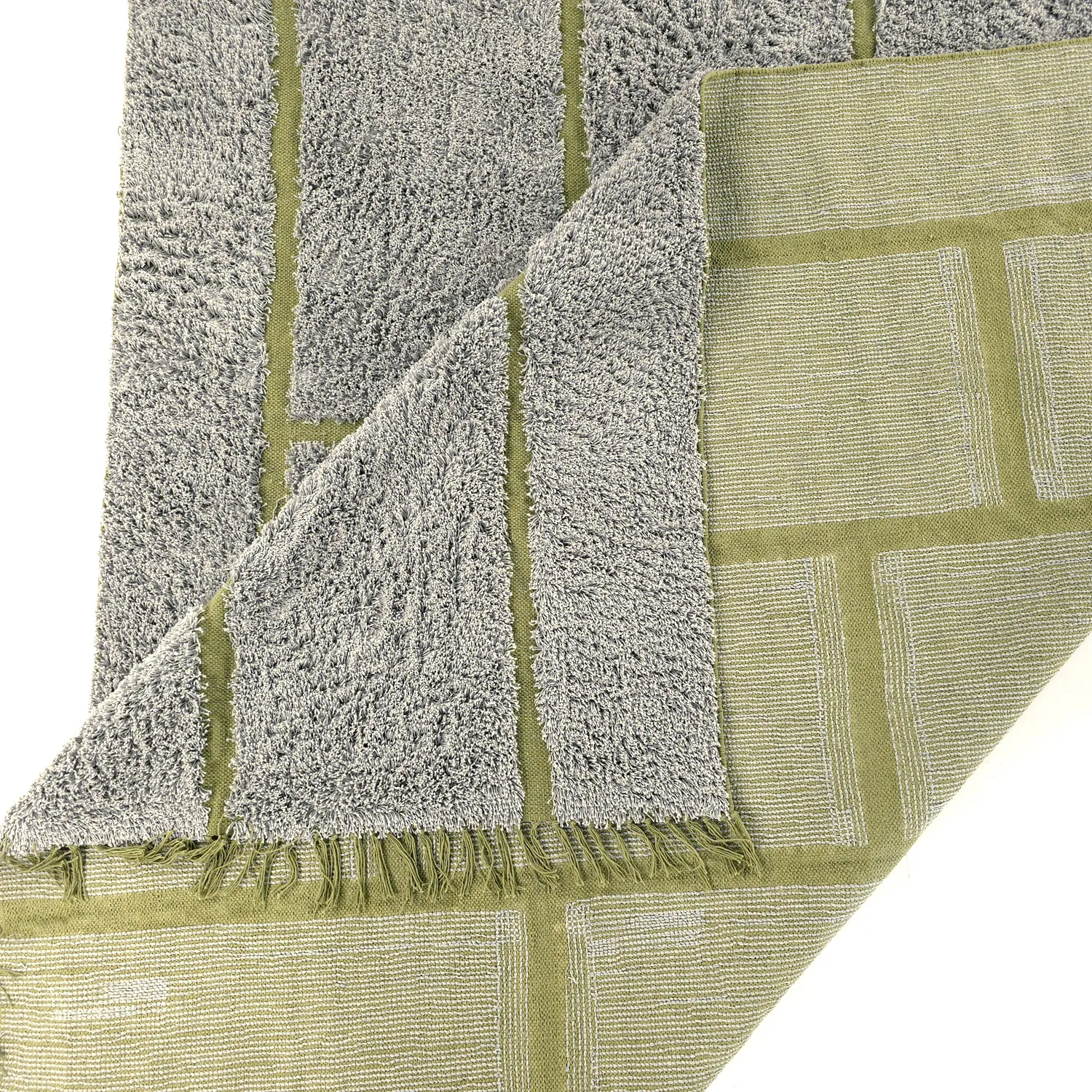 Shaggy rugs - Lindley Natural Cotton Shaggy (greige/green)
