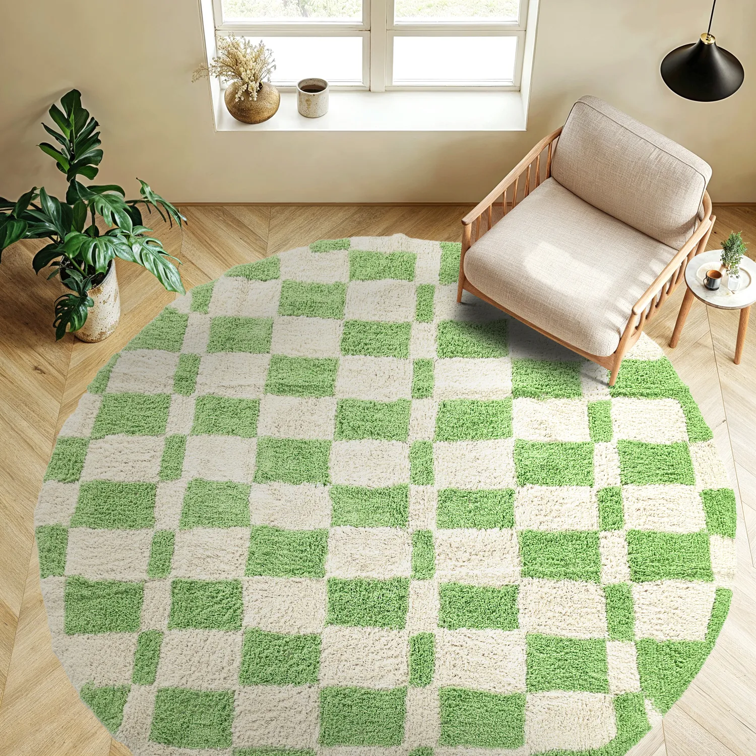 Round rug - Maranello Natural Cotton Shaggy (green)
