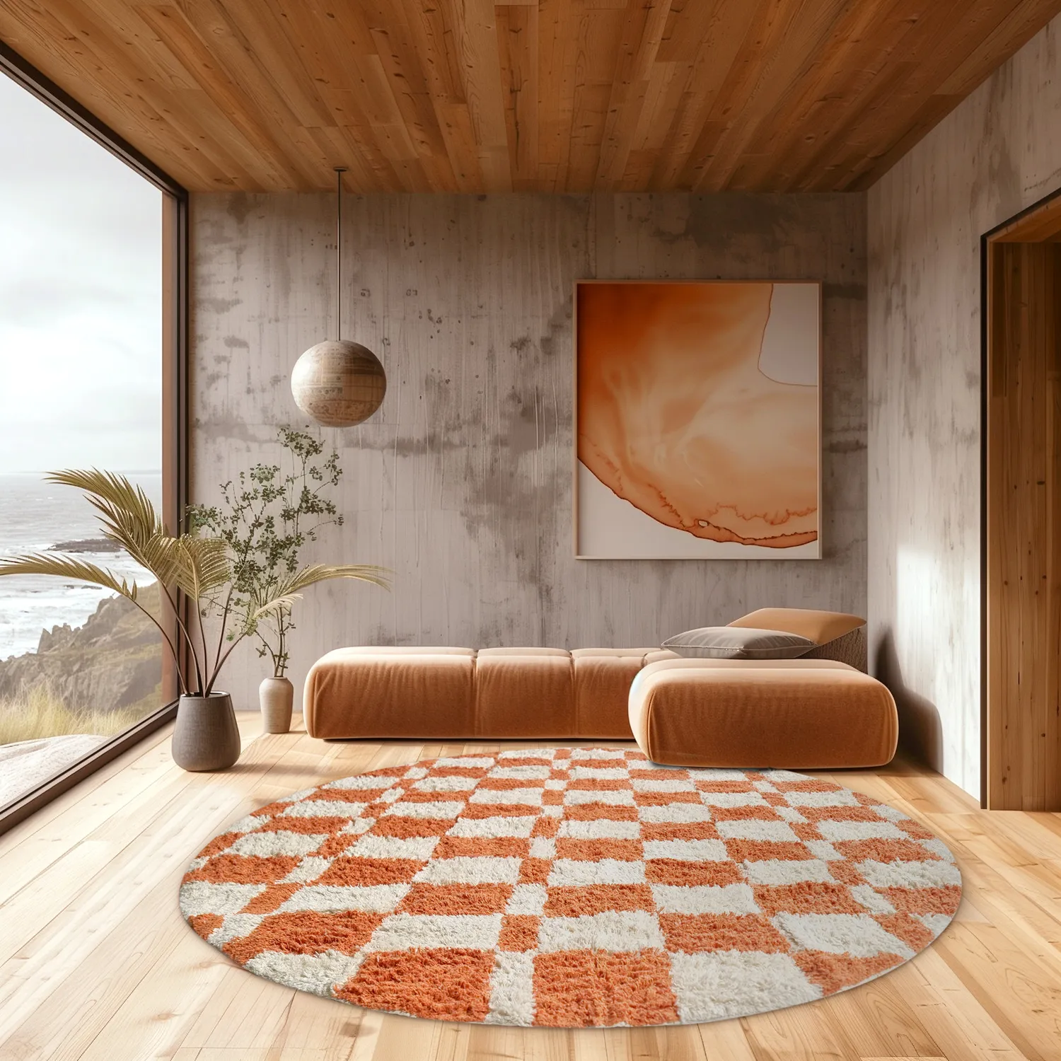 Round rug - Maranello Natural Cotton Shaggy (orange)
