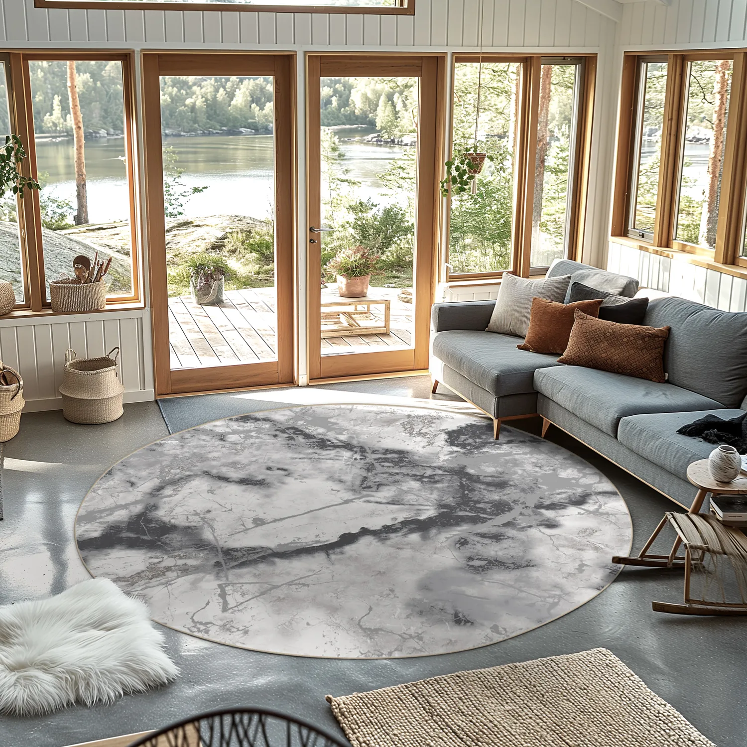 Round rug - Mermer (grey/white)
