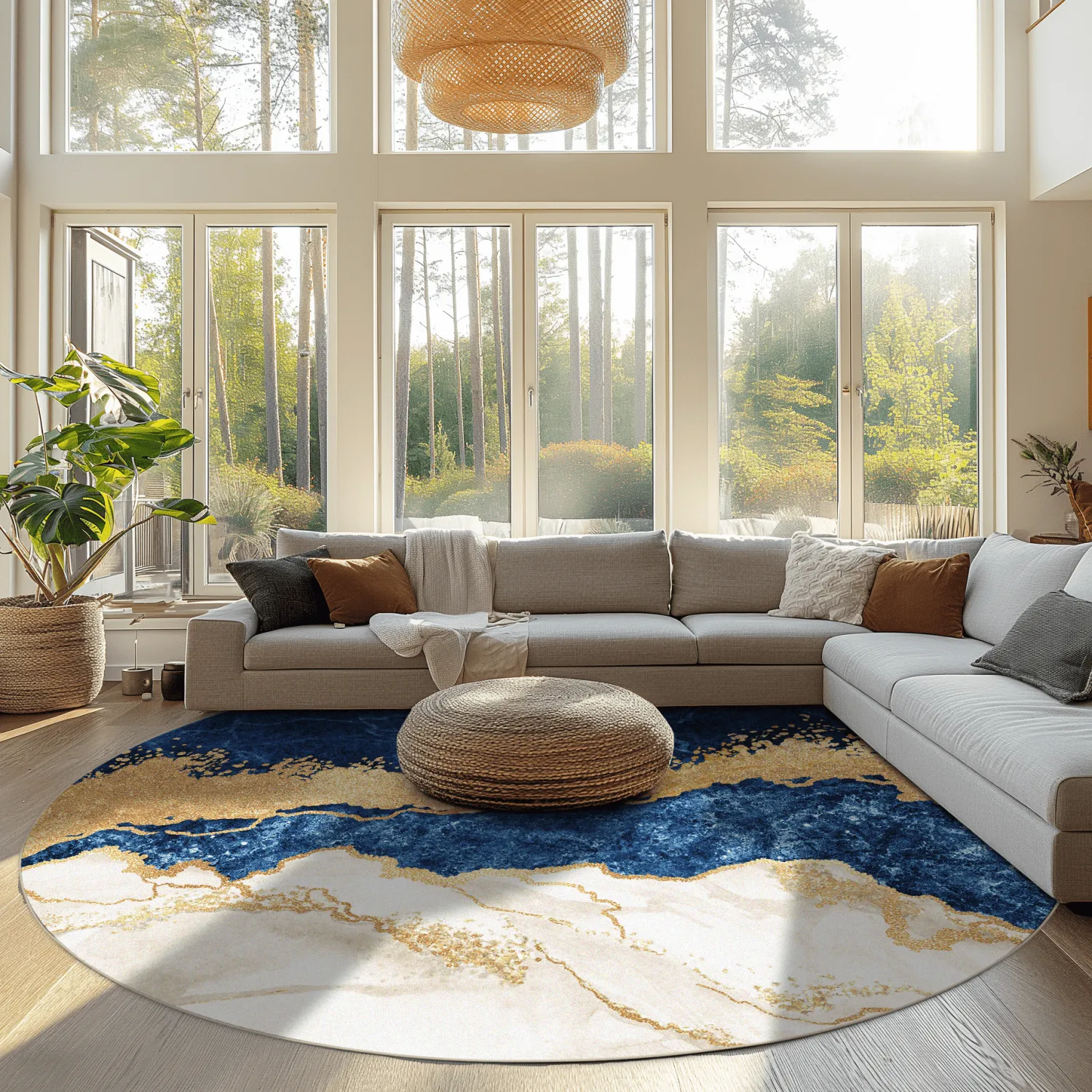 Round rug - Padova (blue/white/gold)