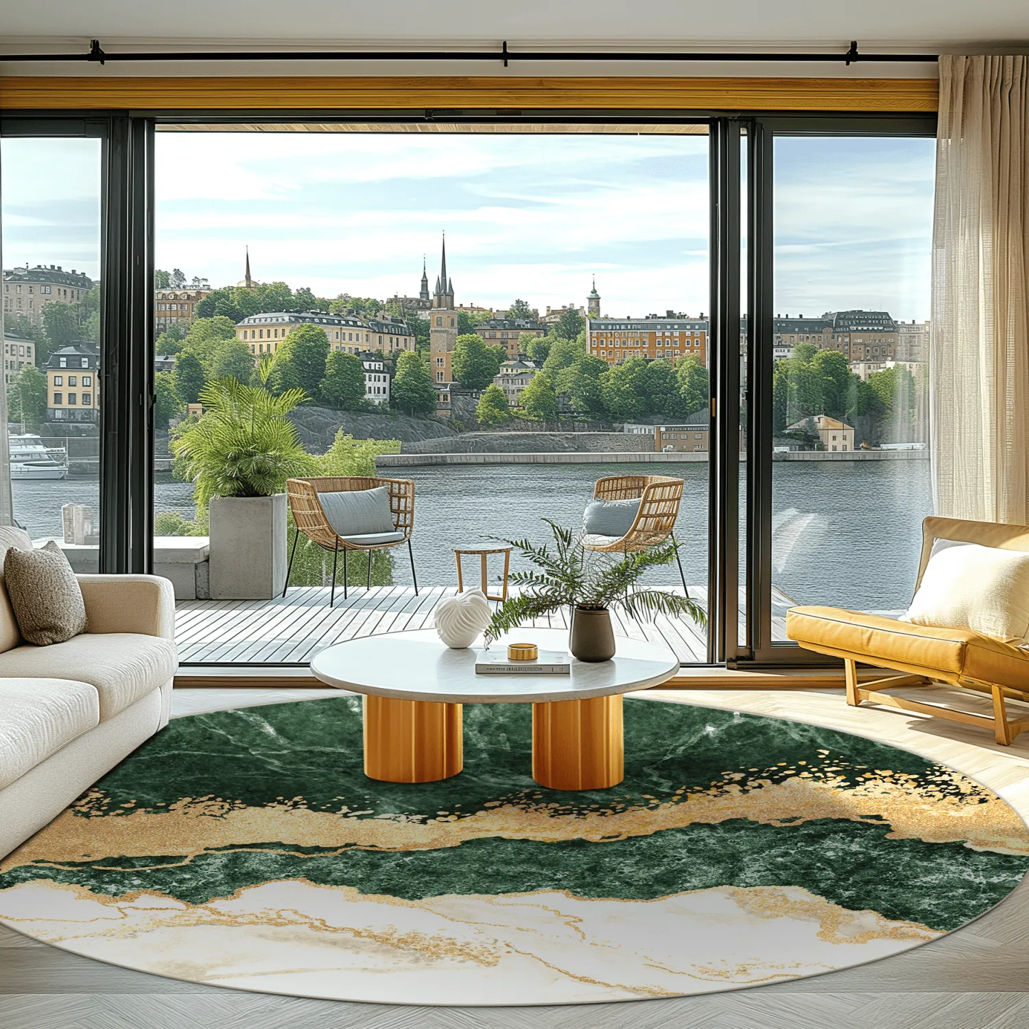 Round rug - Padova (green/white/gold)