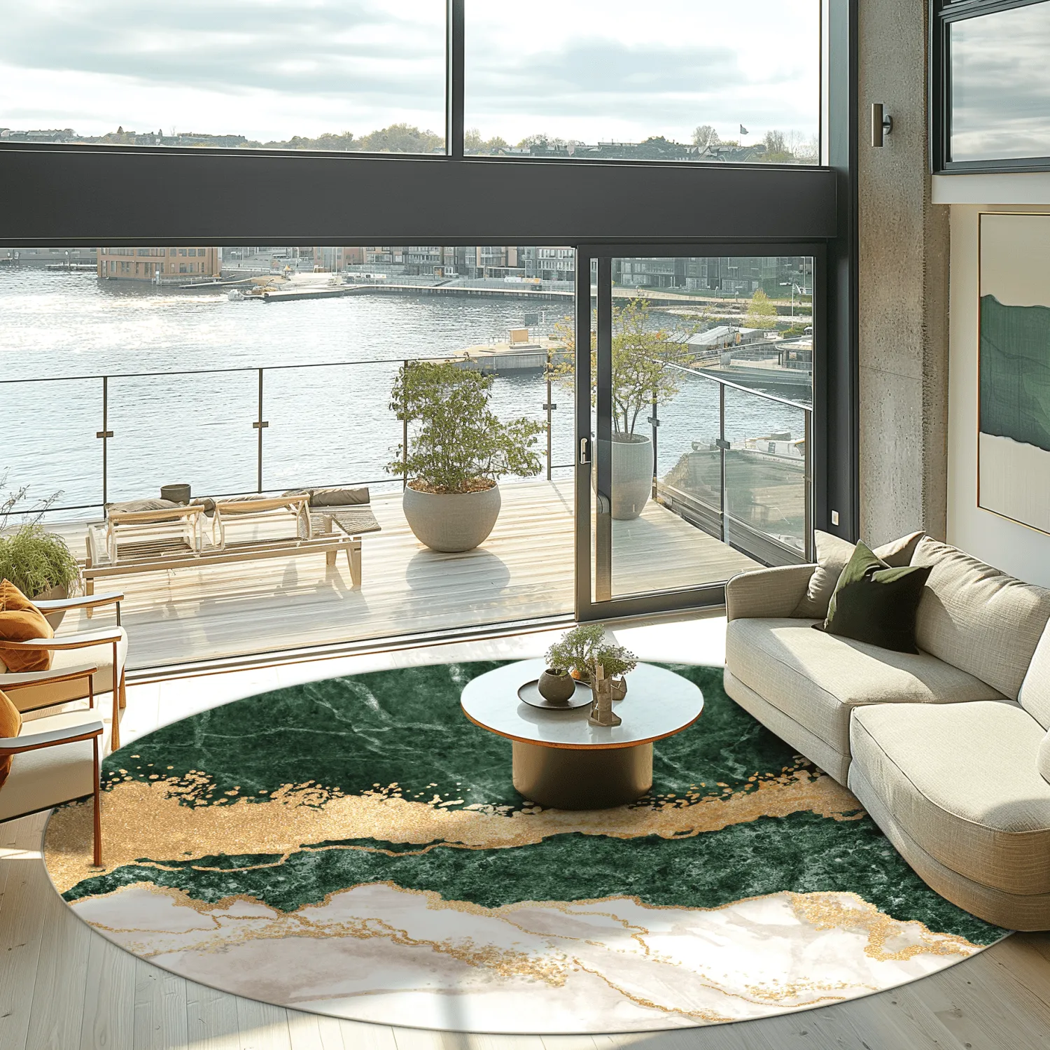 Round rug - Padova (green/white/gold)