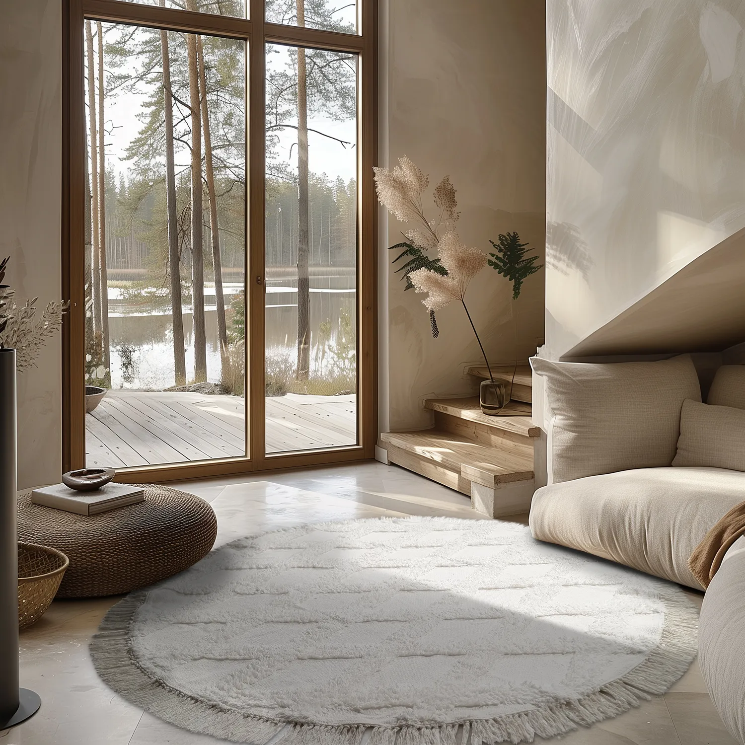 Round rug - Pamplona Natural Cotton Shaggy (offwhite)