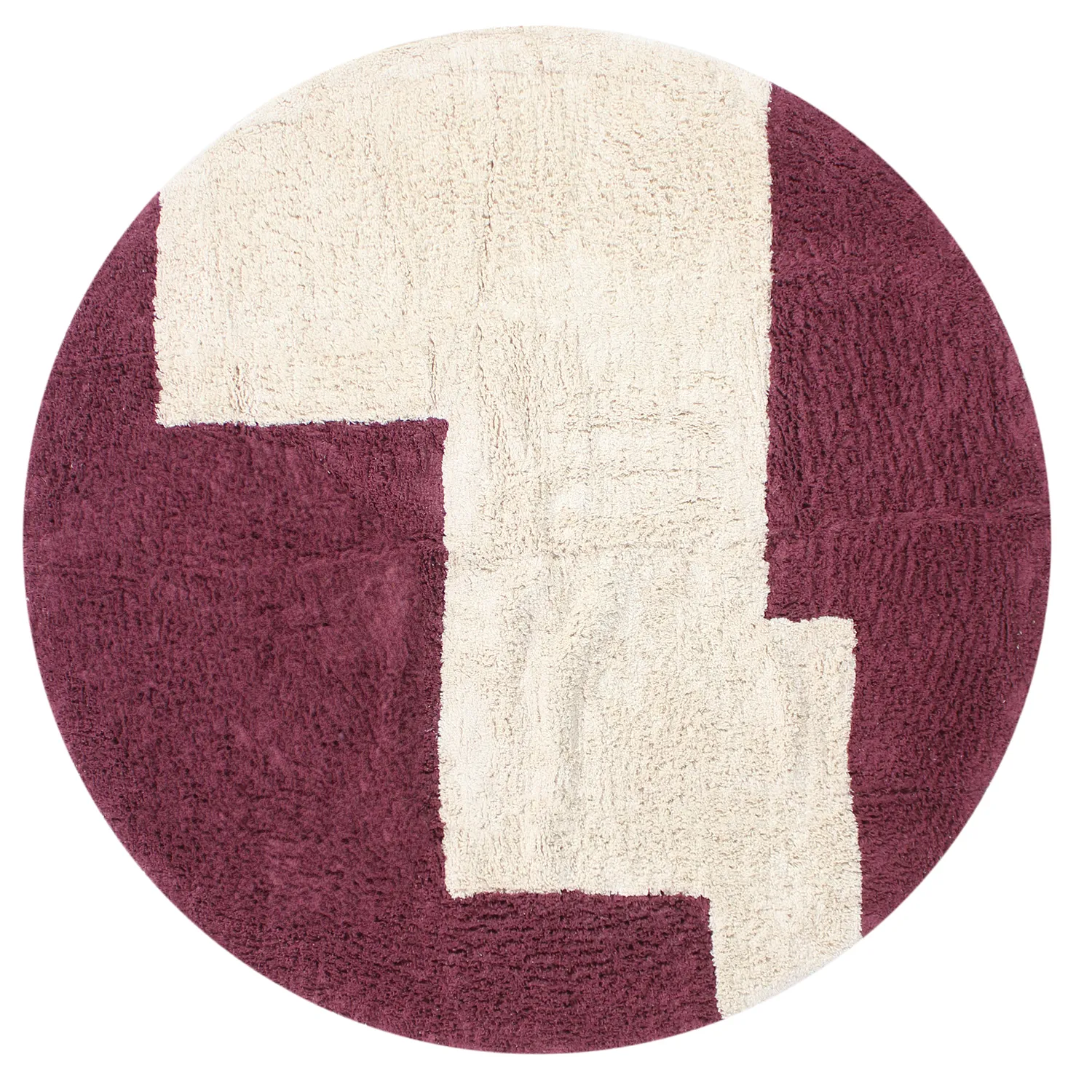 Round rug - Ricco Natural Cotton Shaggy (offwhite/burgundy)