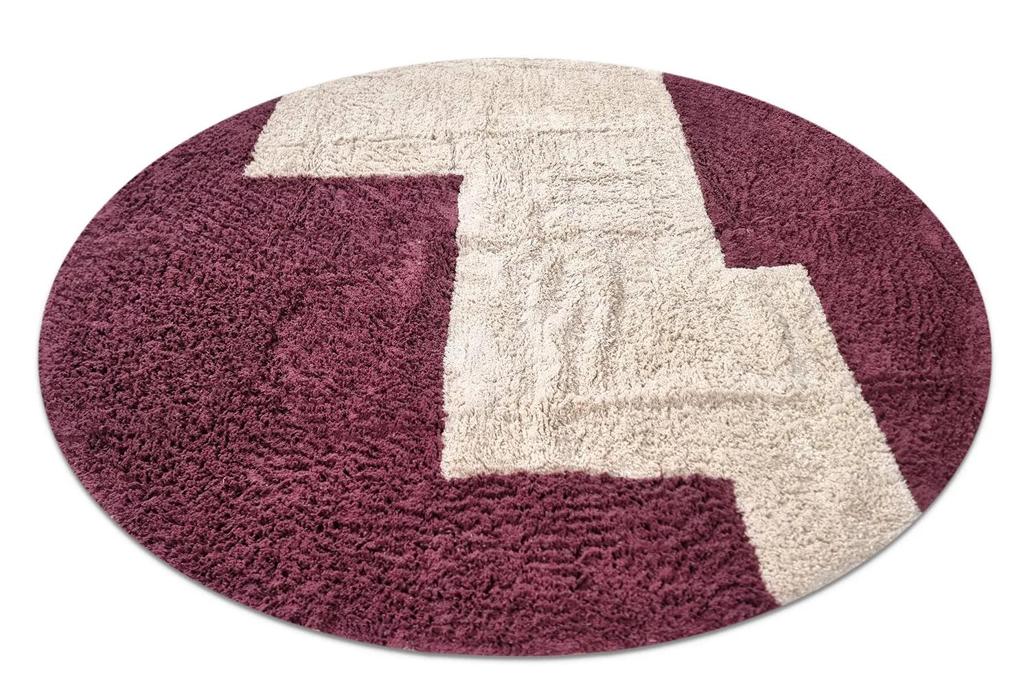 Round rug - Ricco Natural Cotton Shaggy (offwhite/burgundy)