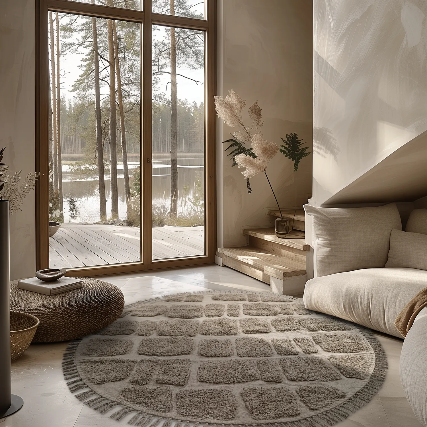 Round rug - Salem Natural Cotton Shaggy (taupe)