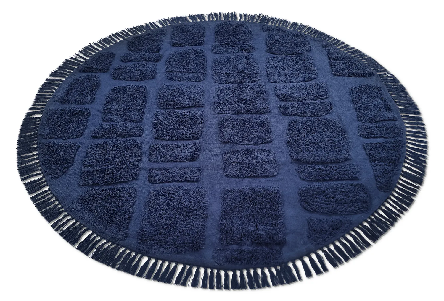Round rug - Salem Natural Cotton Shaggy (dark blue)