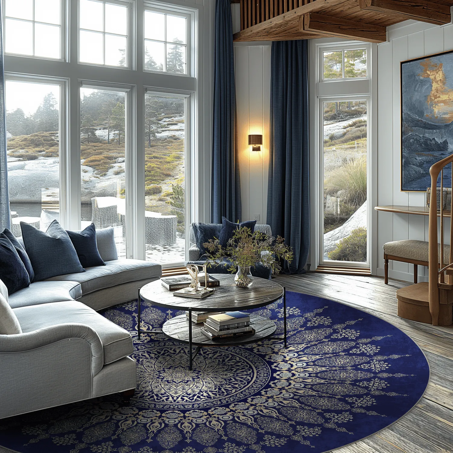 Round rug - Sandrigo (blue/beige)