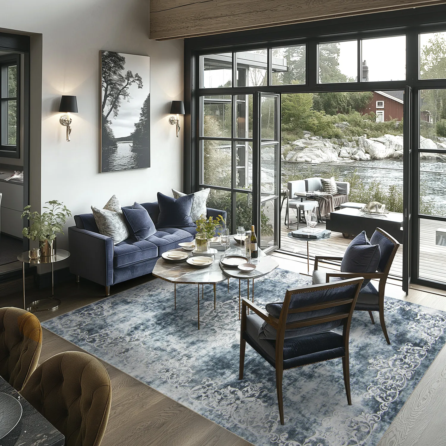 Wilton rug - Santi (bluish grey/white)