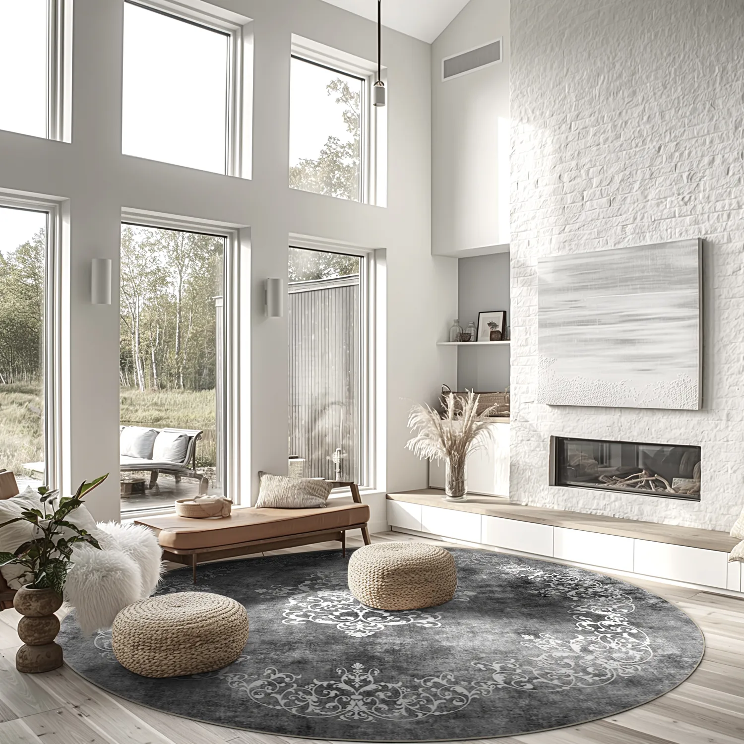 Round rug - Santi (dark grey/white)