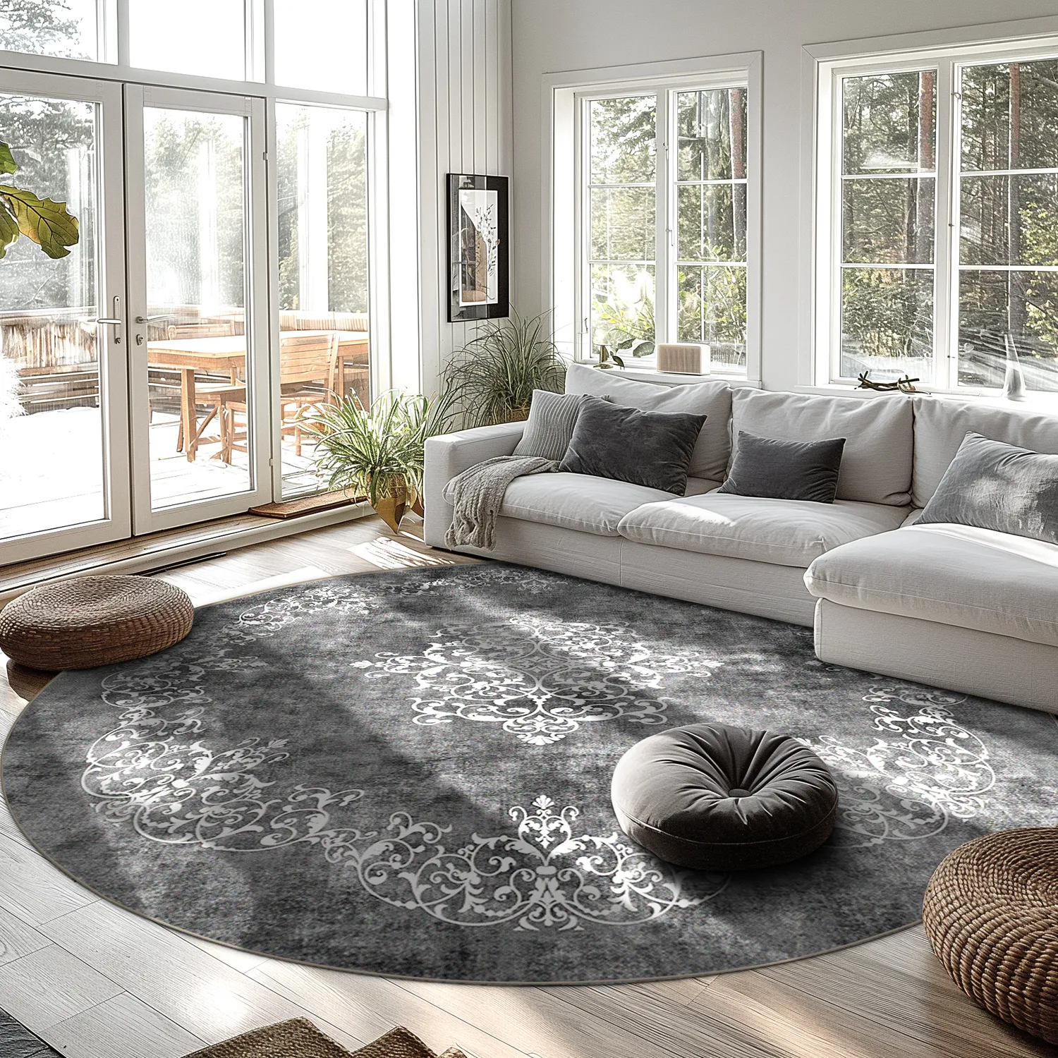 Round rug - Santi (dark grey/white)
