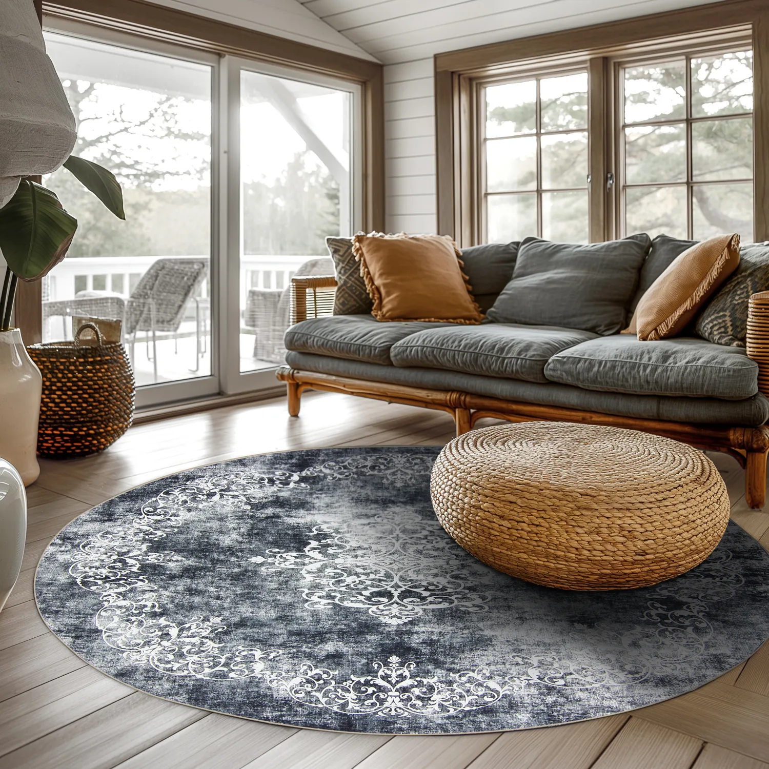 Round rug - Santi (bluish grey/white)