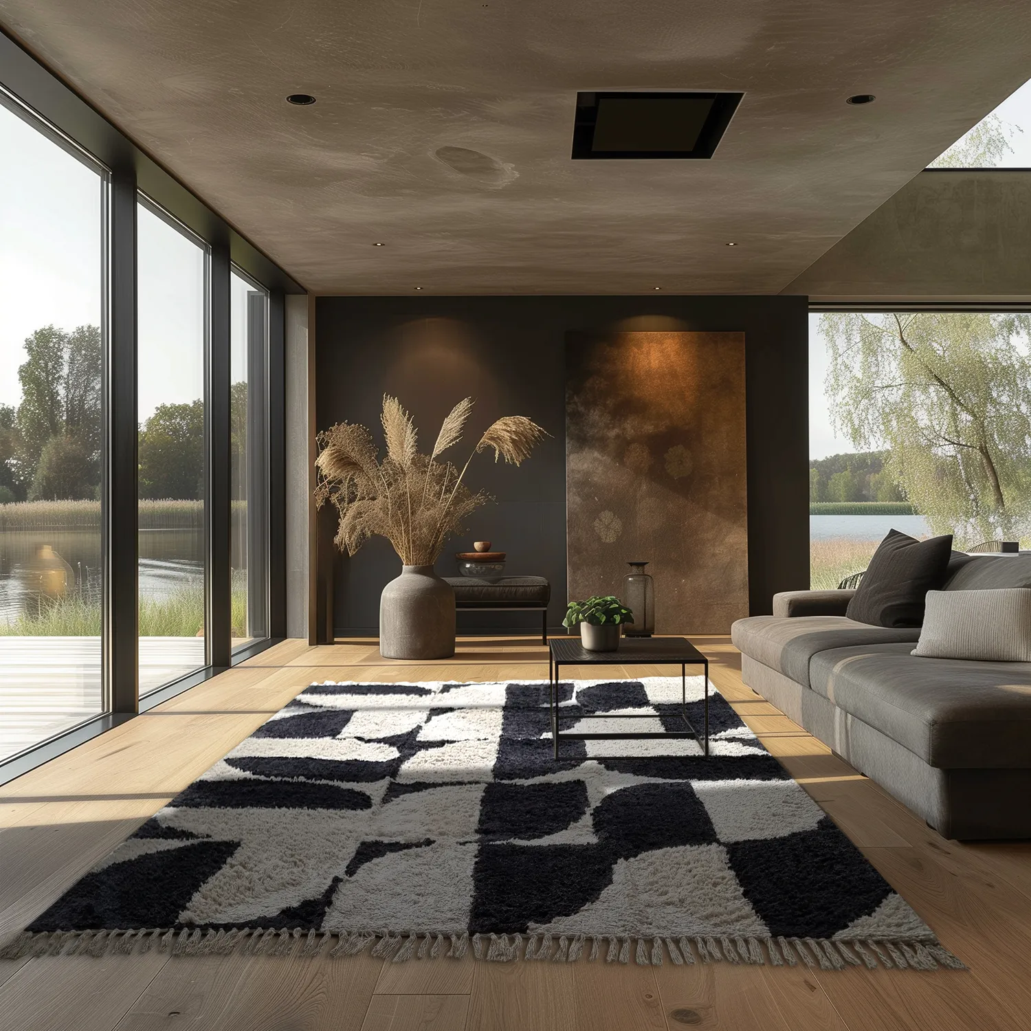 Shaggy rugs - Siberia Natural Cotton Shaggy (offwhite/black)