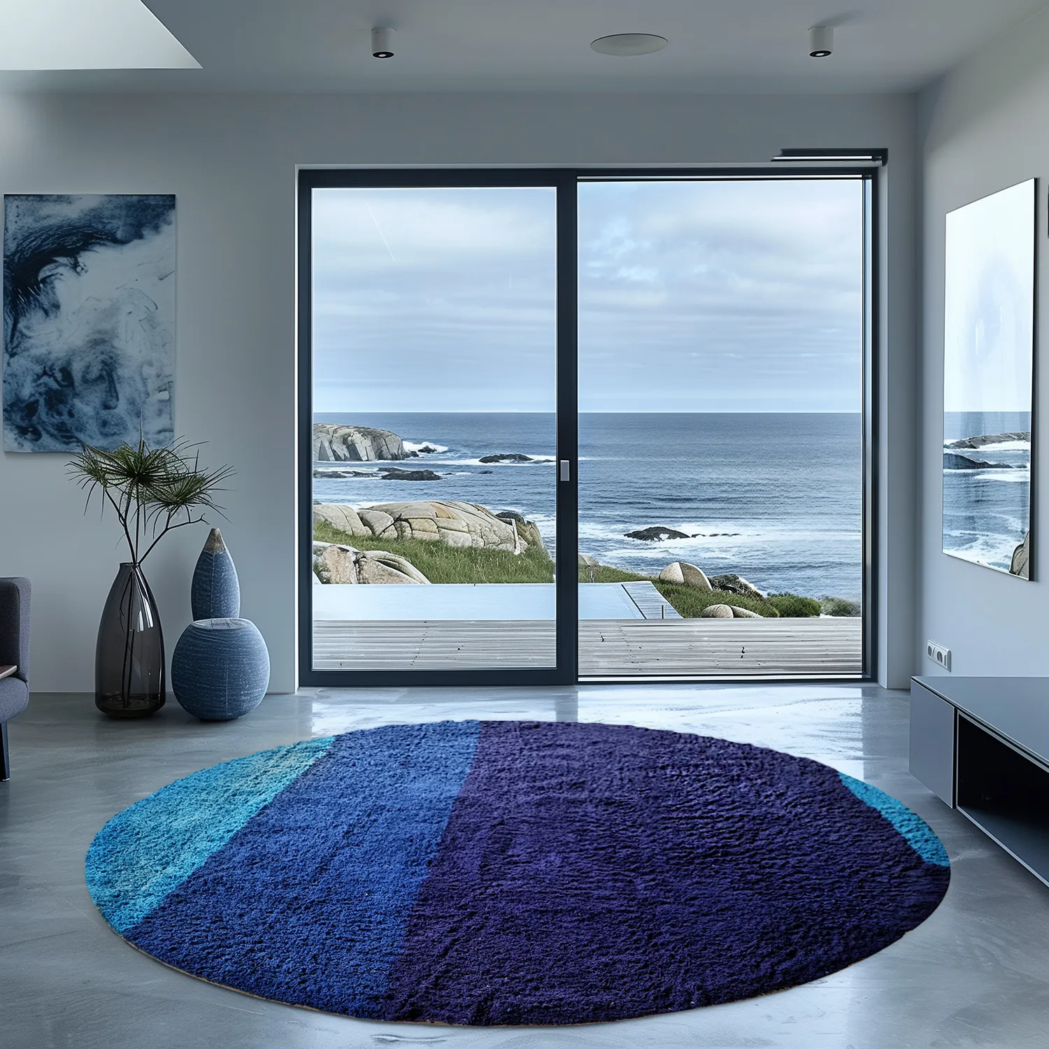 Round rug - Taro Natural Cotton Shaggy (blue)