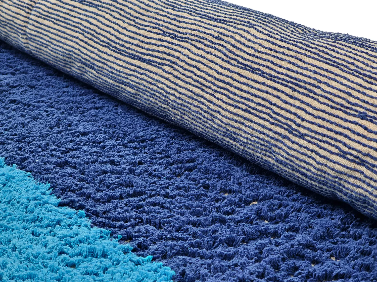 Round rug - Taro Natural Cotton Shaggy (blue)