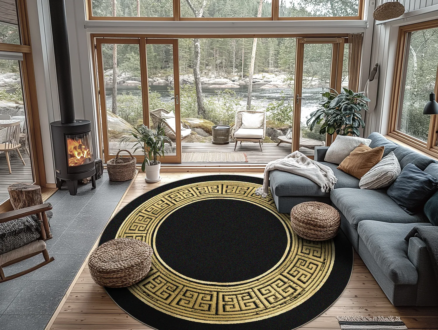 Round rug - Tilos (black/gold)