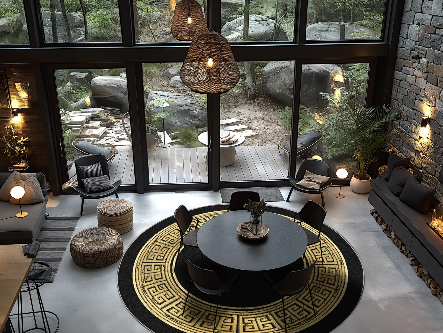 Round rug - Tilos (black/gold)