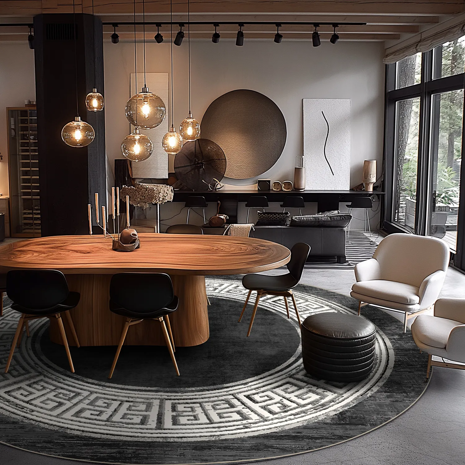 Round rug - Tilos (black/white)