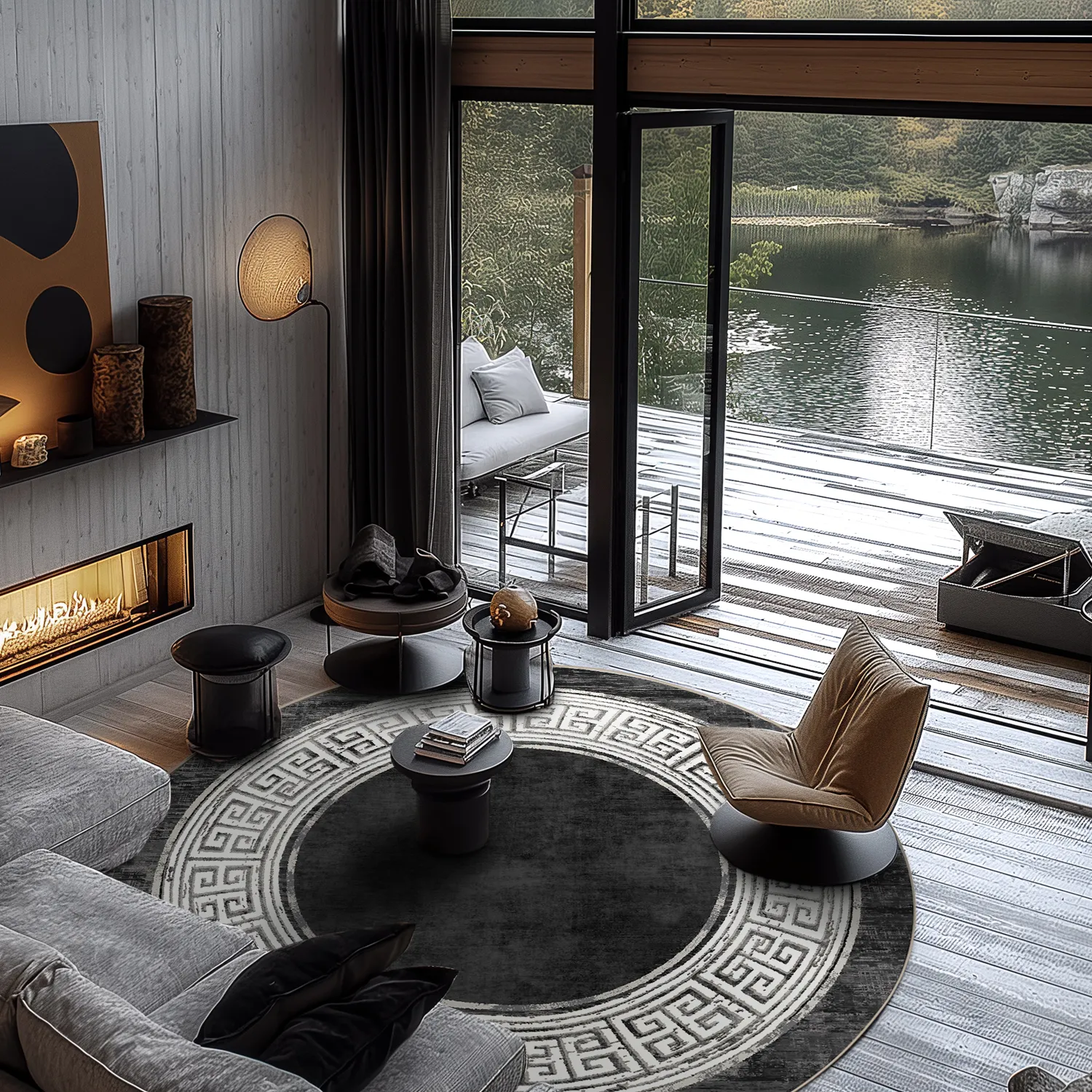 Round rug - Tilos (black/white)
