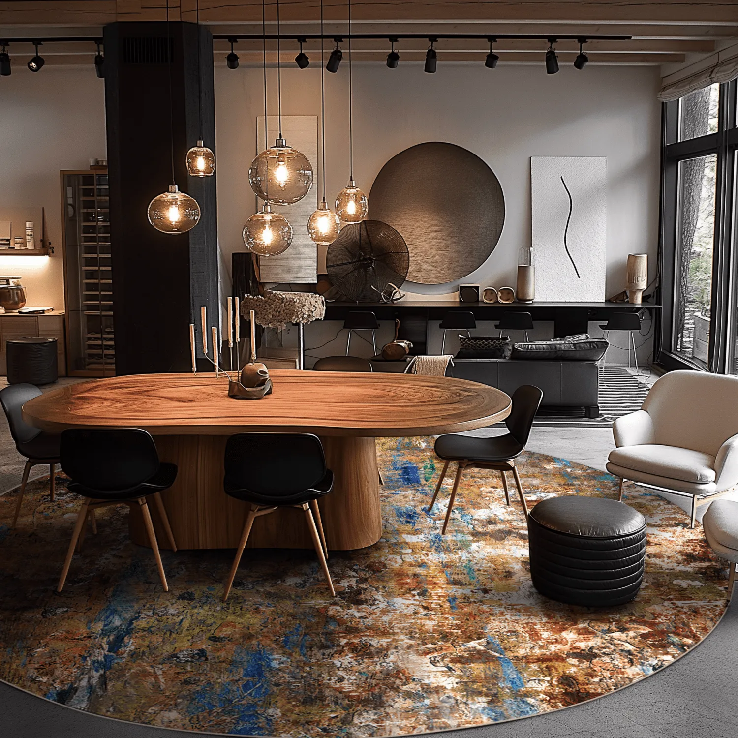 Round rug - Trepito (brown/blue/multi)