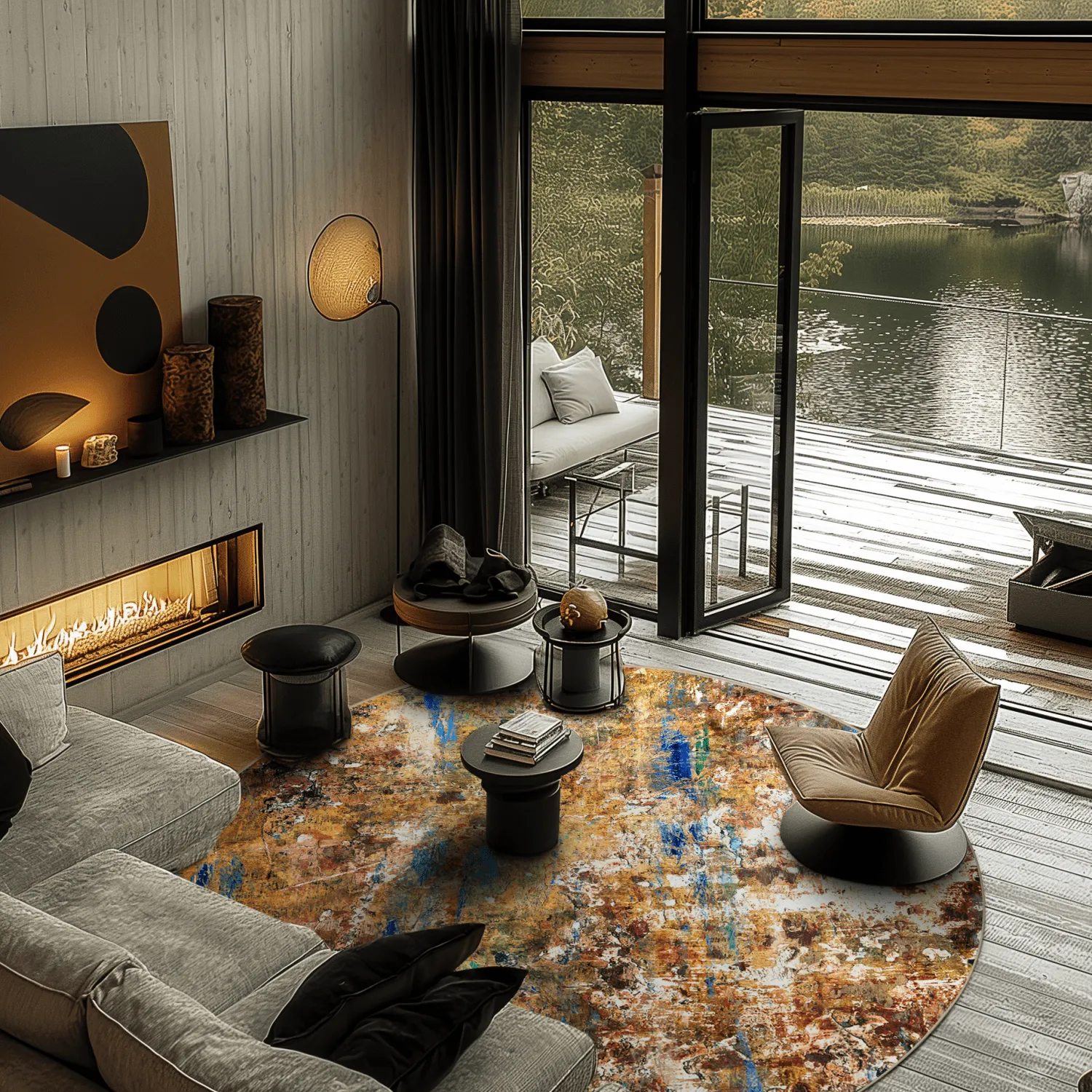 Round rug - Trepito (brown/blue/multi)