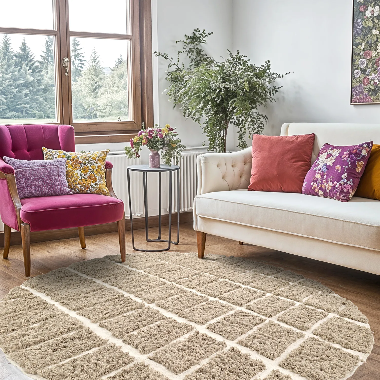 Round rug - Zola Natural Cotton Shaggy (beige)