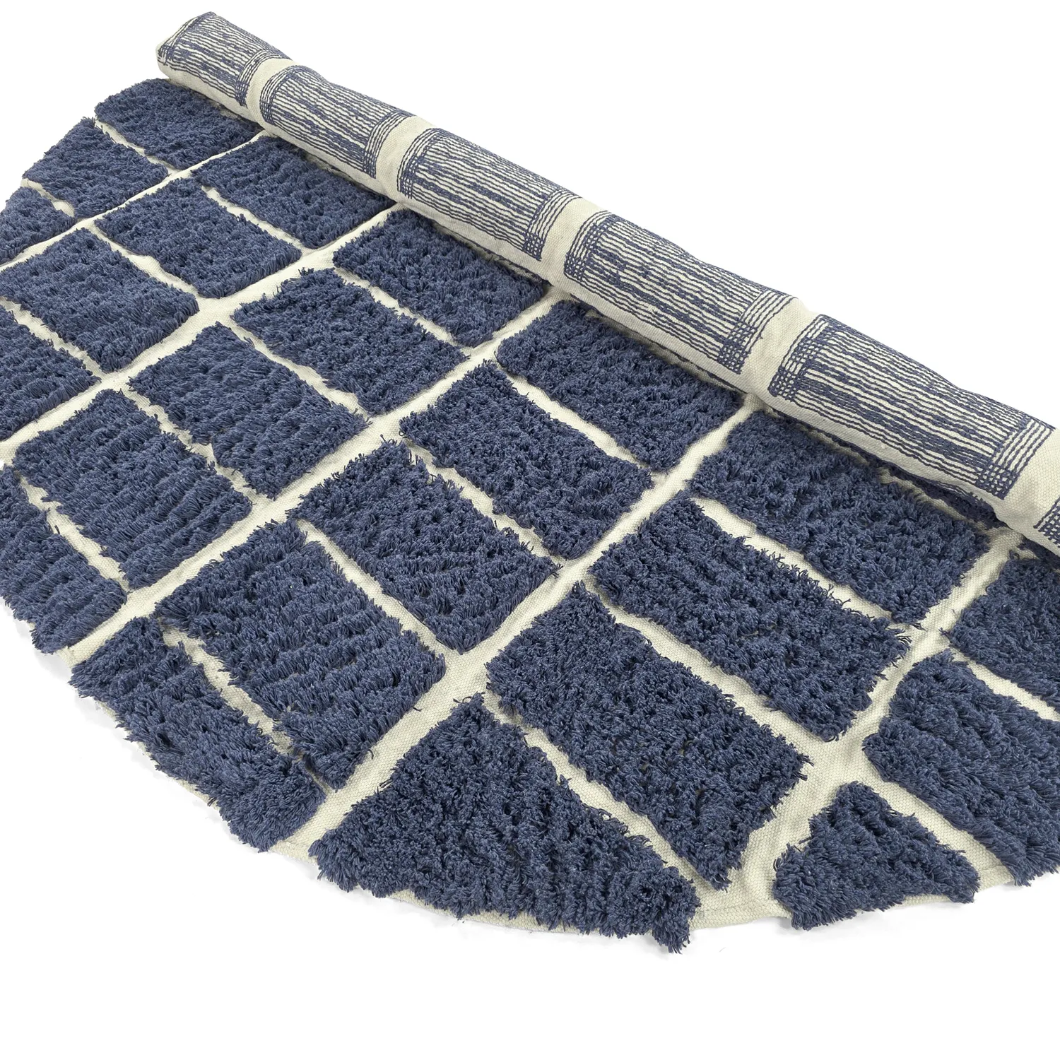 Round rug - Zola Natural Cotton Shaggy (blue)