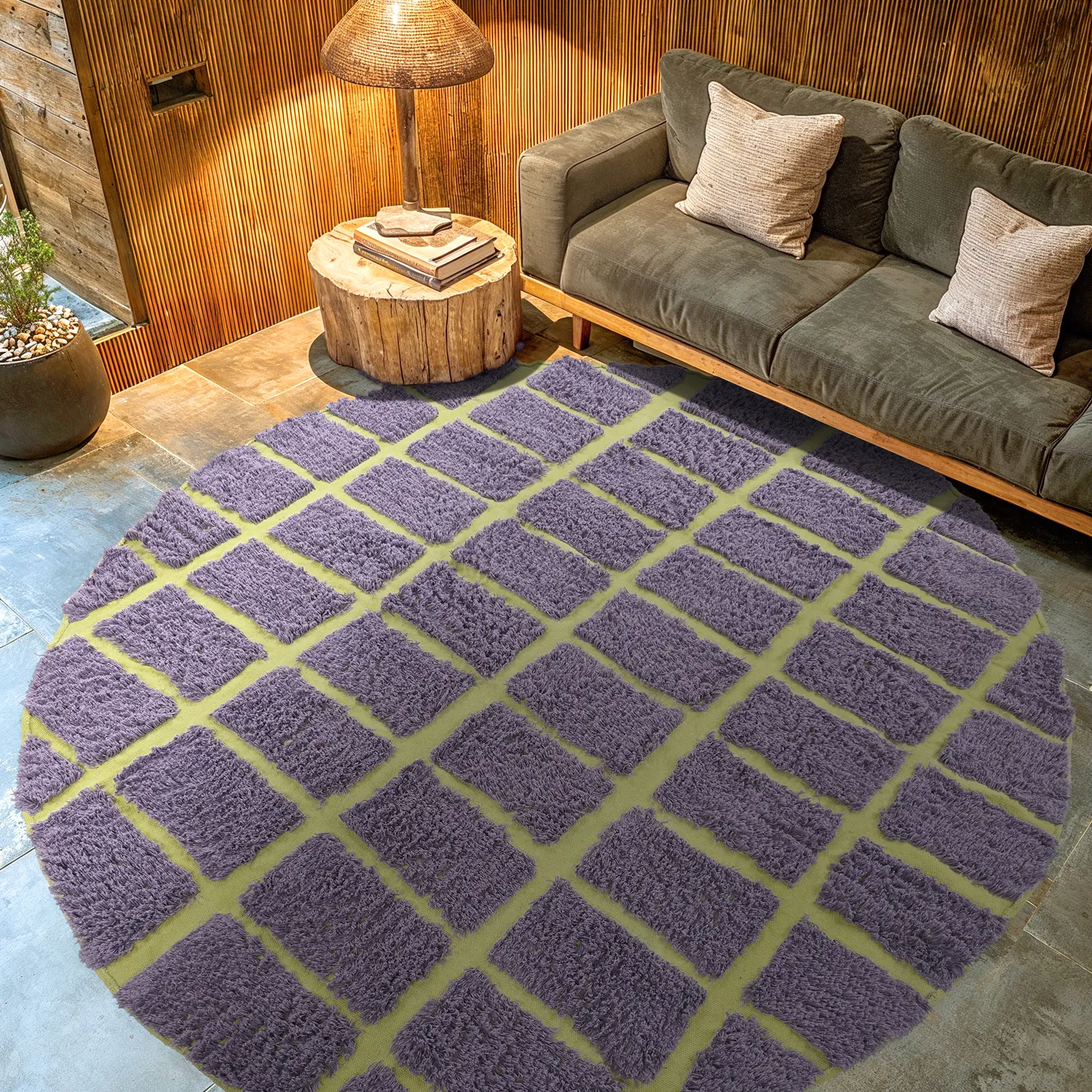 Round rug - Zola Natural Cotton Shaggy (purple)