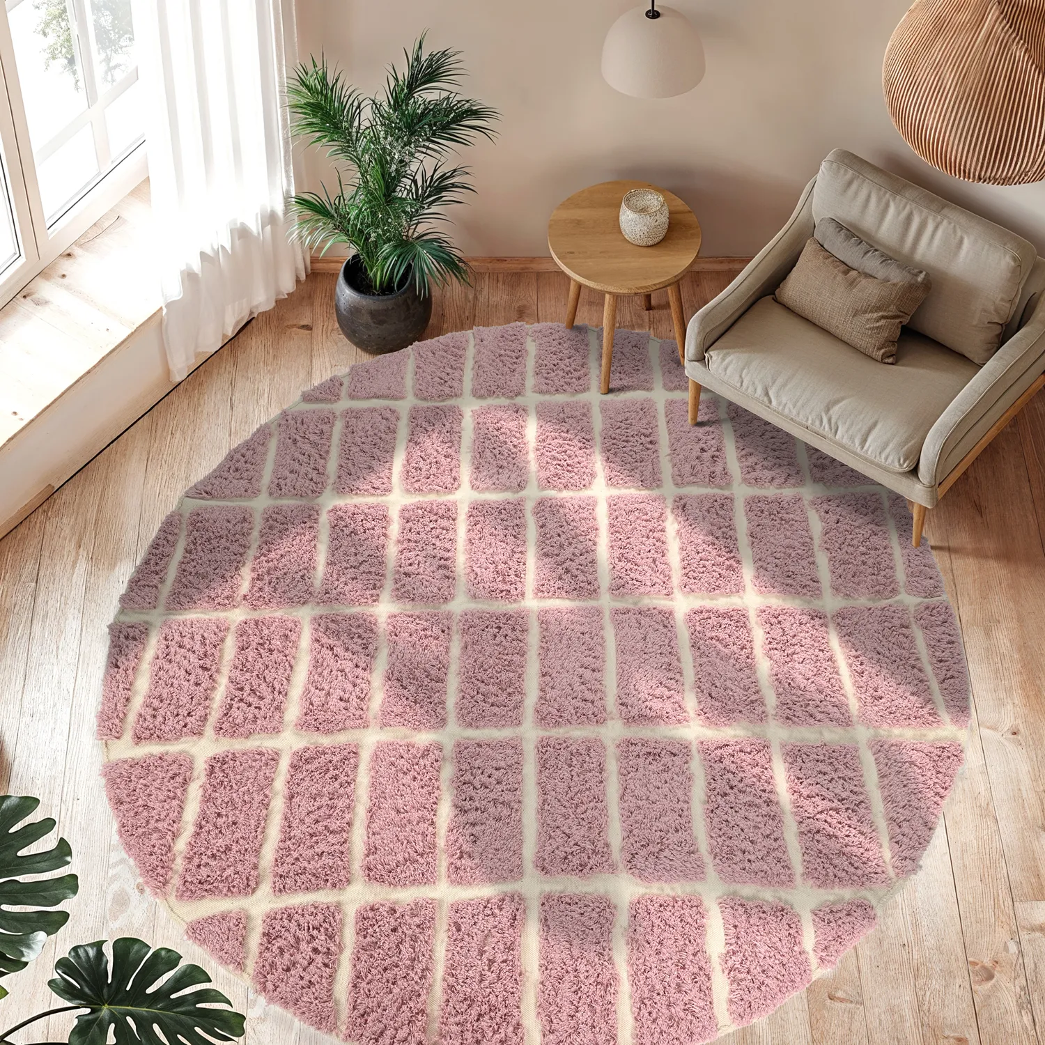 Round rug - Zola Natural Cotton Shaggy (pink)