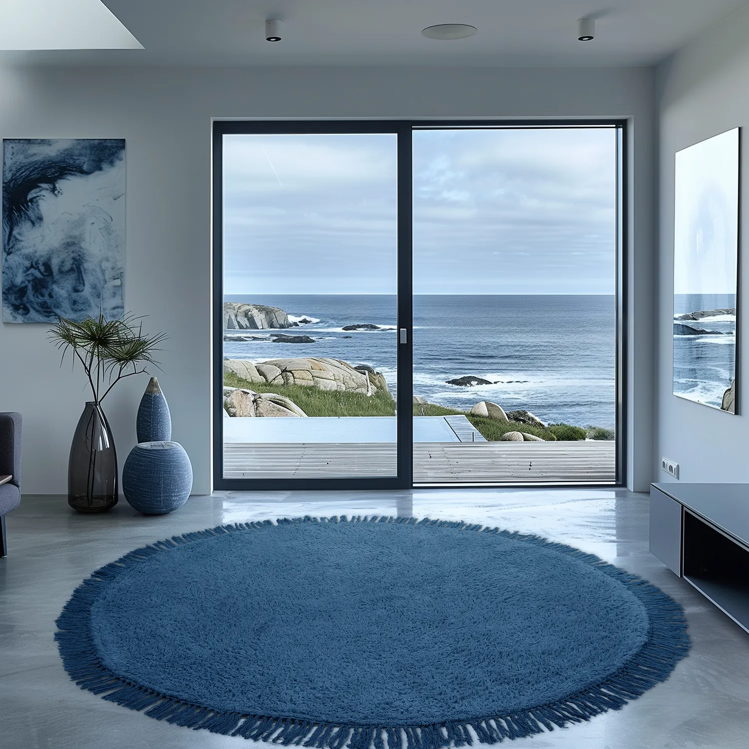 Round rug - Alba Natural Cotton Shaggy (blue)