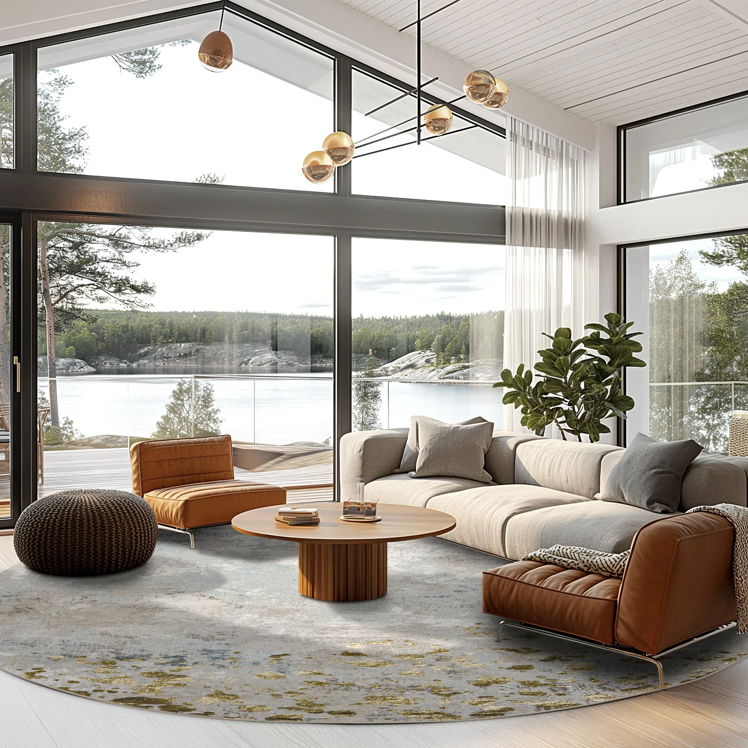 Round rug - Maude (grey/gold)