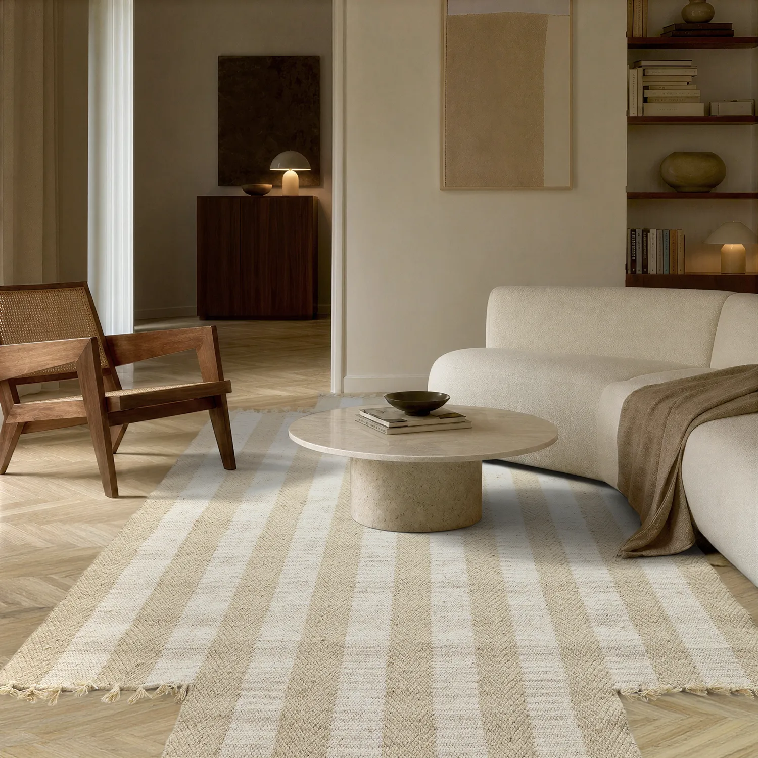 Irregular wool rug - Kystaro (cream/beige)