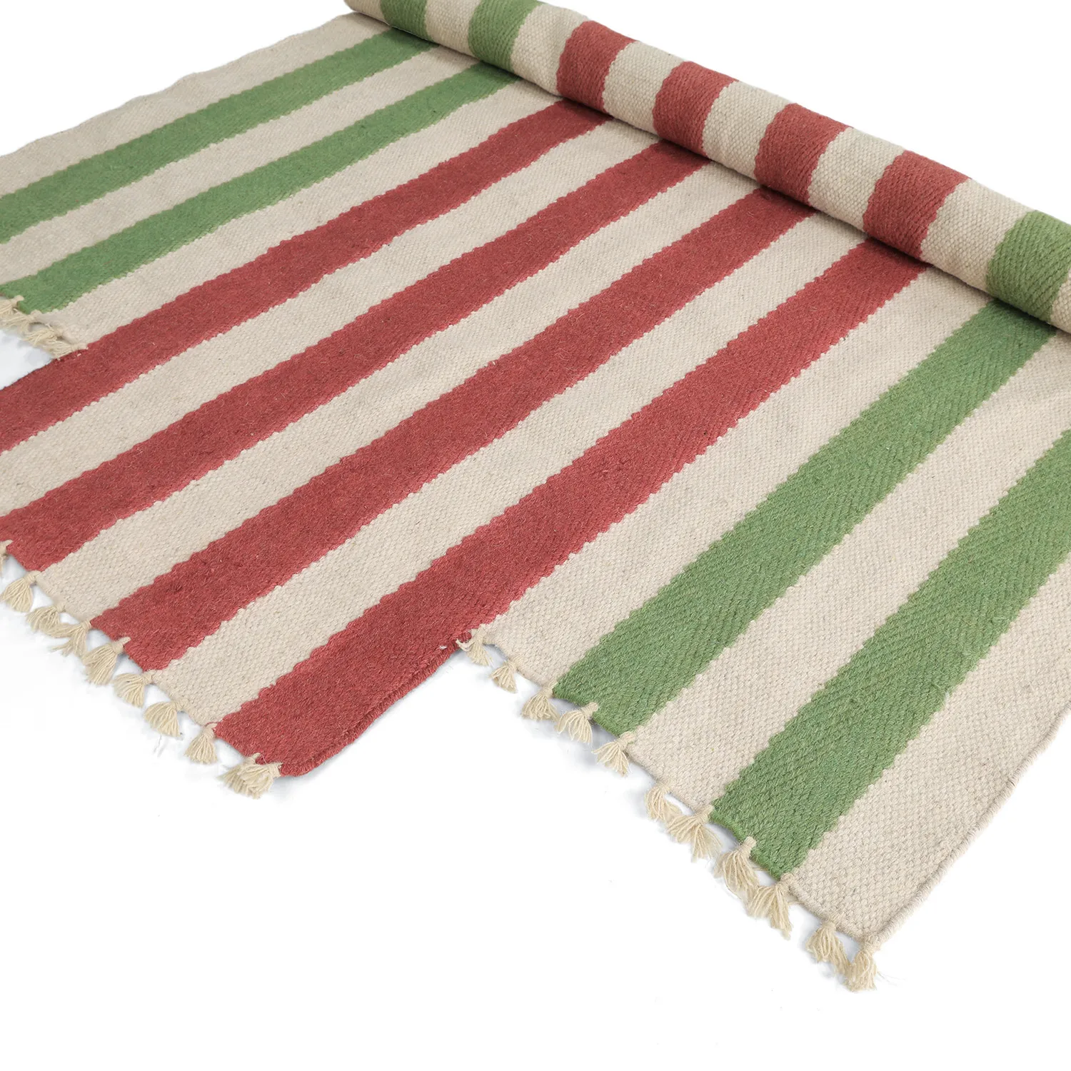 Irregular wool rug - Kystaro (cream/green/red)