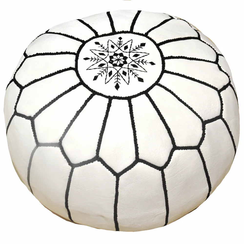 Pouf - Moroccan leather pouf (white/black)