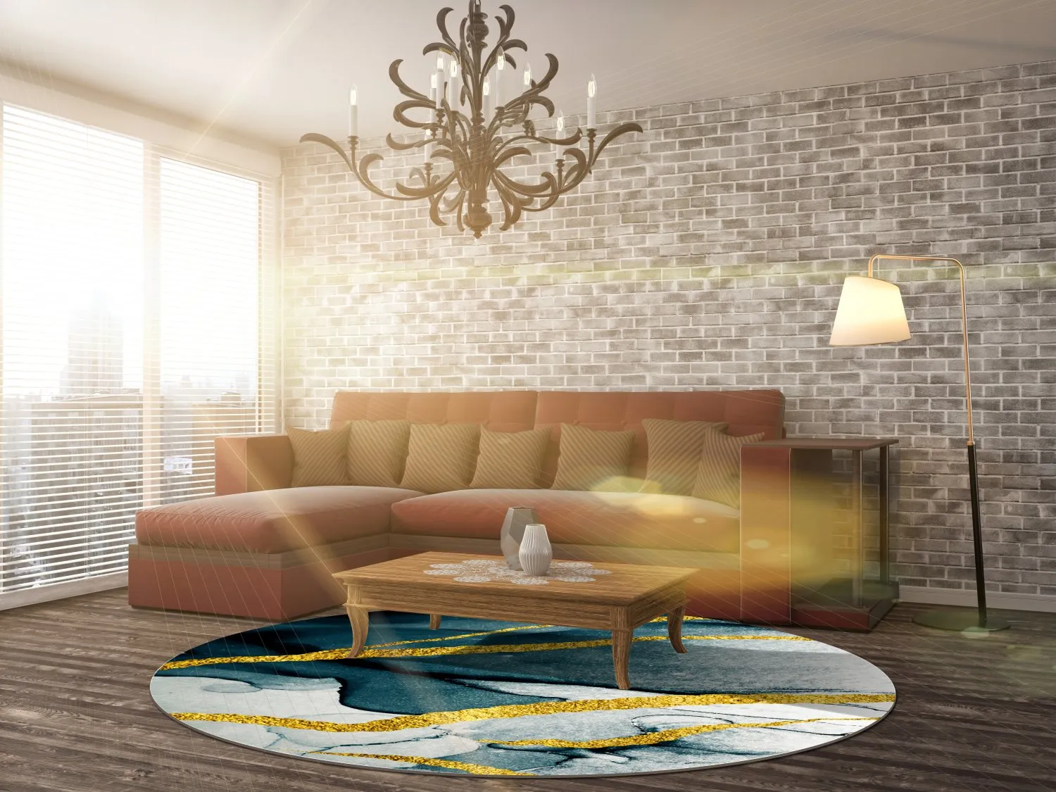 Round rug - Alvaro (blue/white/gold)