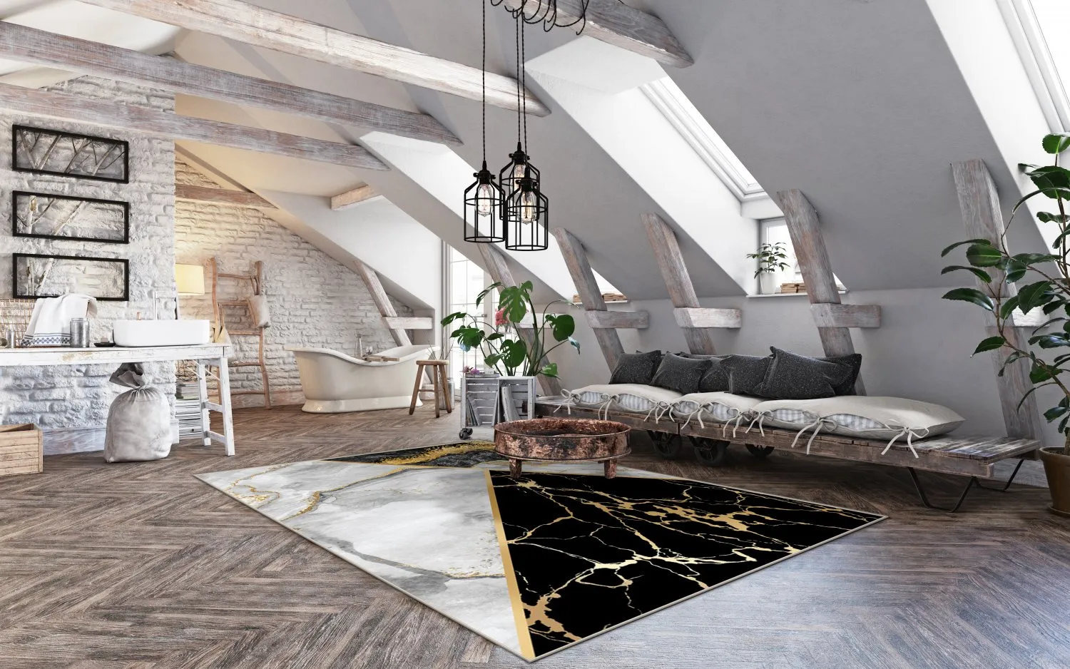 Wilton rug - Cassa (grey/black/gold)