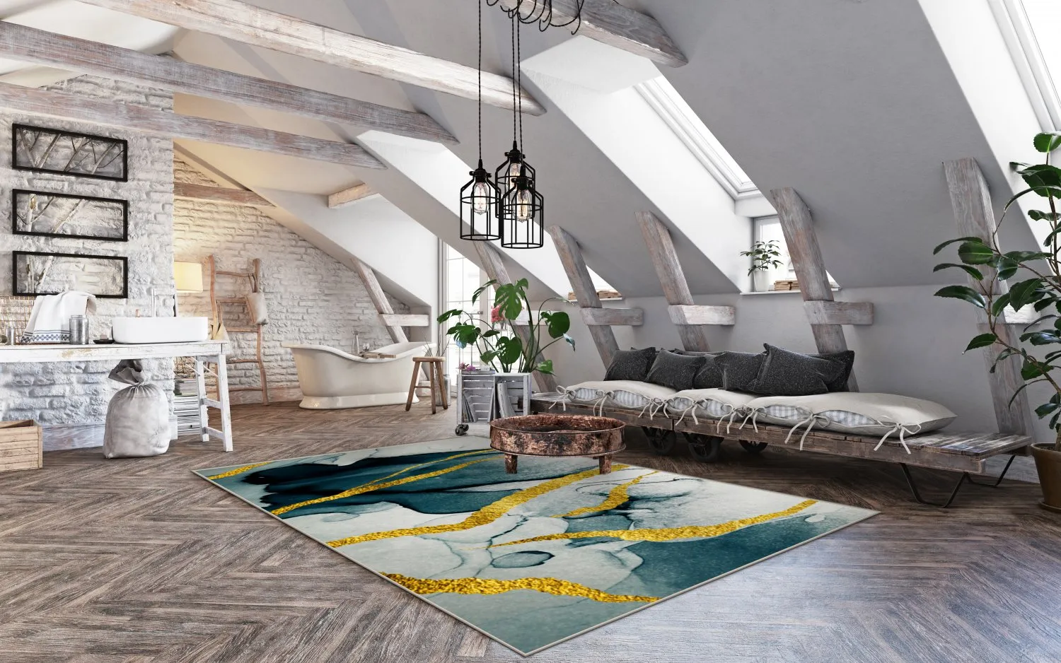 Wilton rug - Alvaro (blue/white/gold)