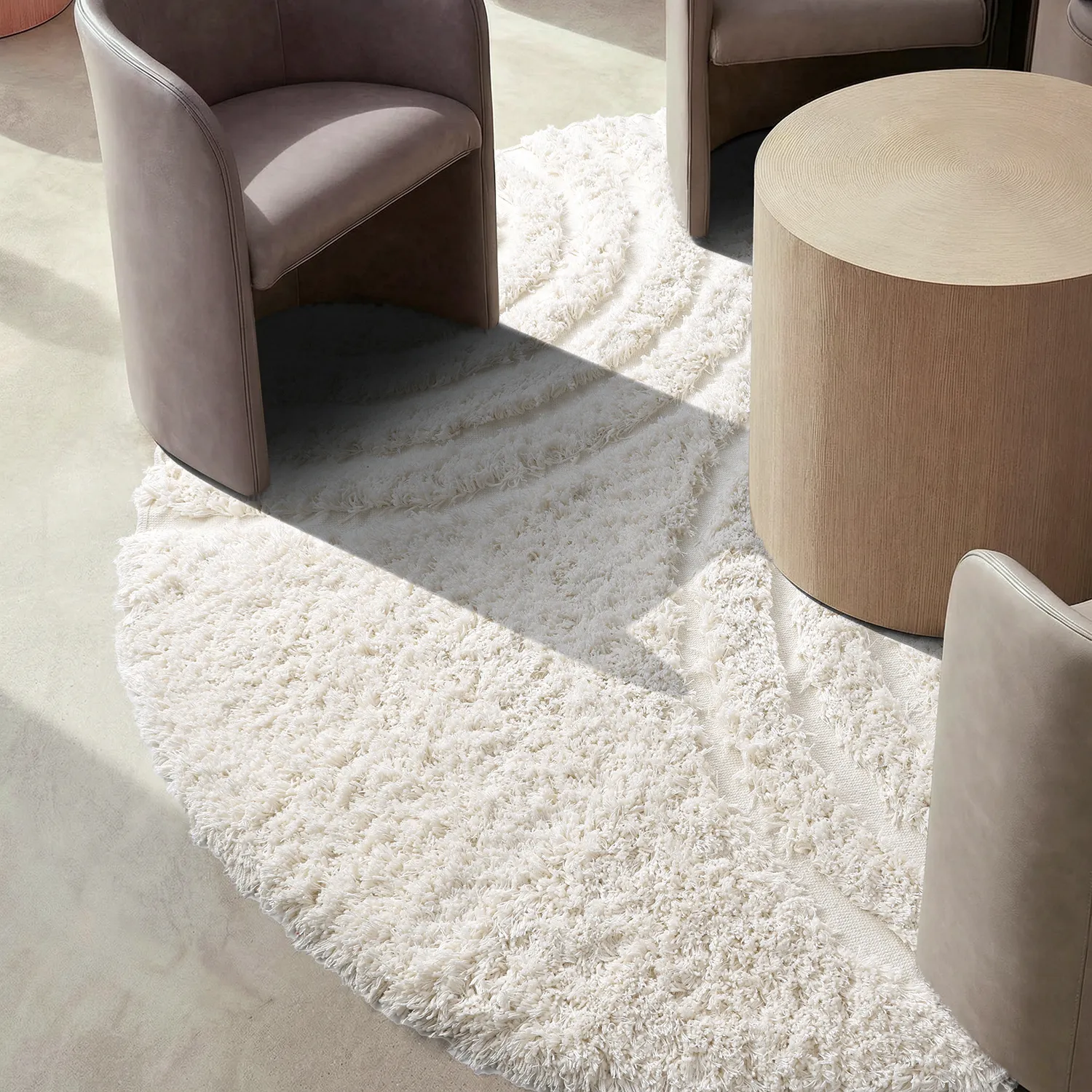Round rug - Lindos Natural Cotton Shaggy (white)